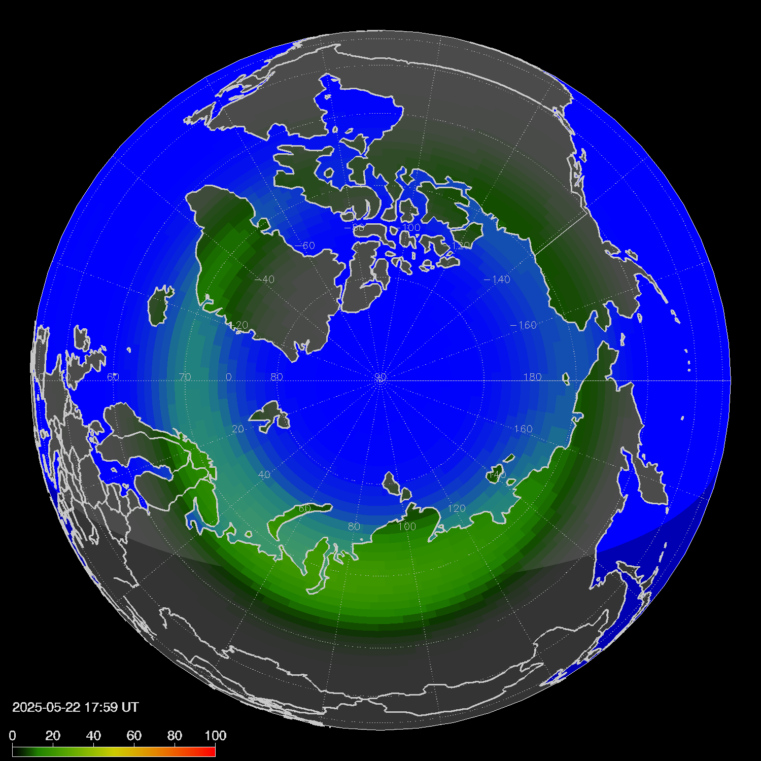 Northern lights (auroras) in the northern hemisphere