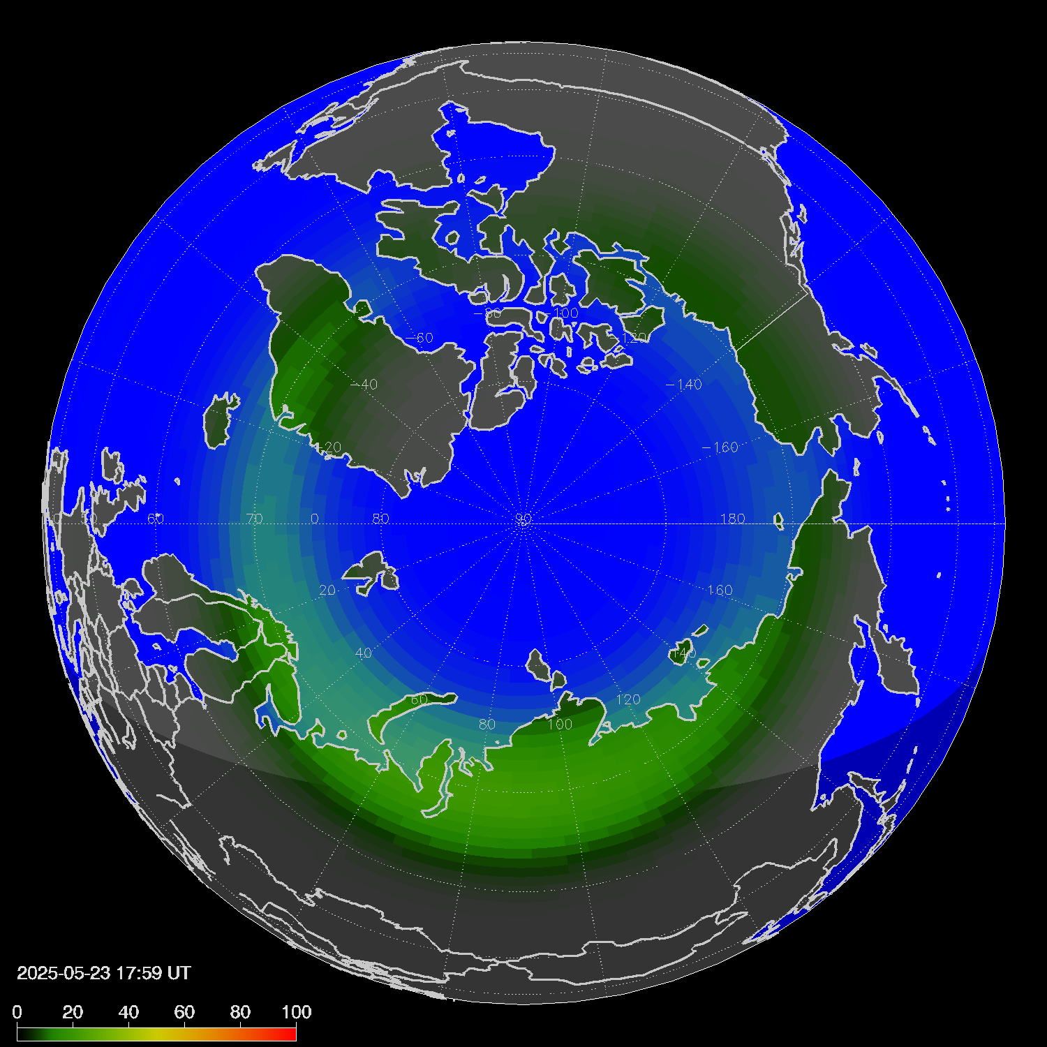 Northern lights (auroras) in the northern hemisphere