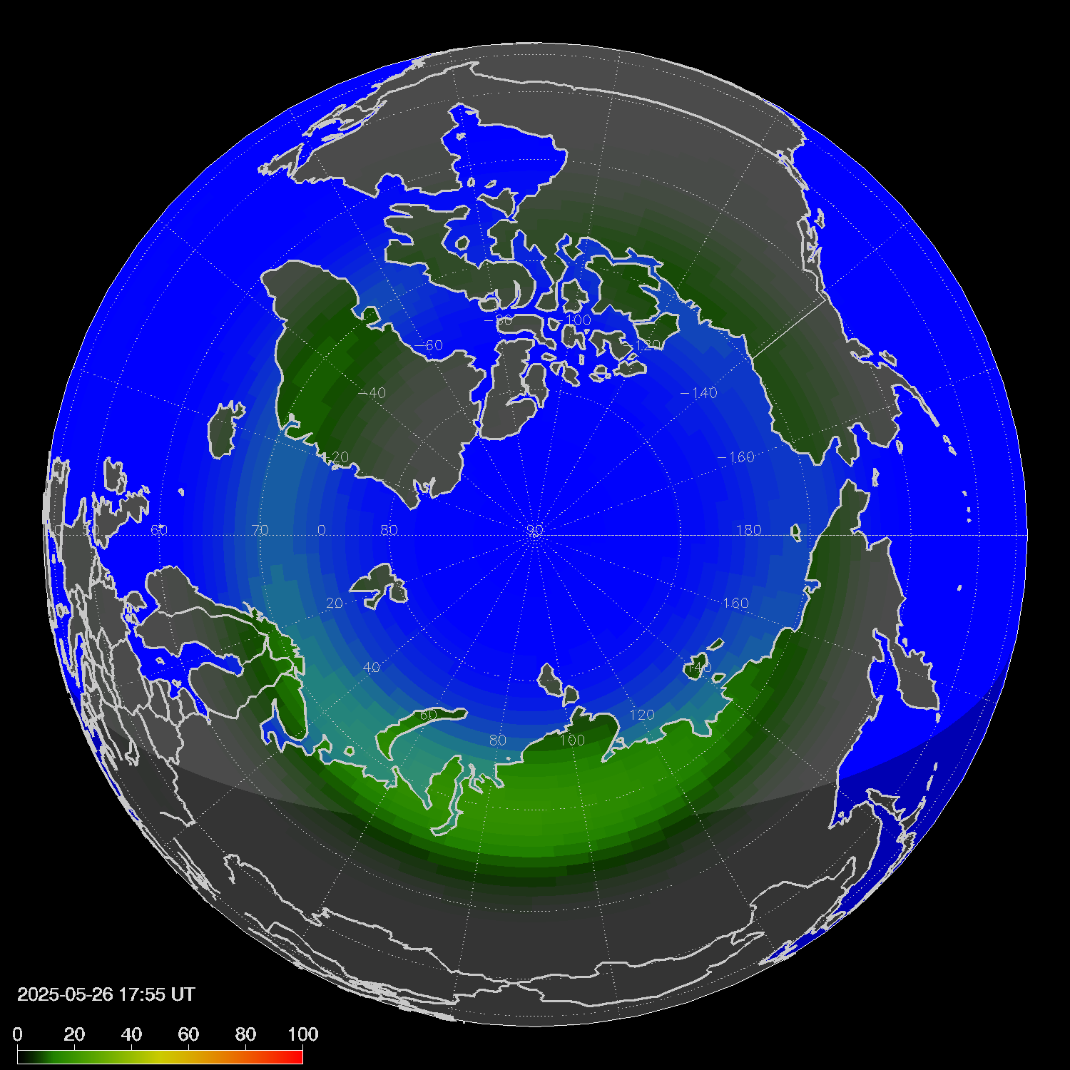 Northern lights (auroras) in the northern hemisphere