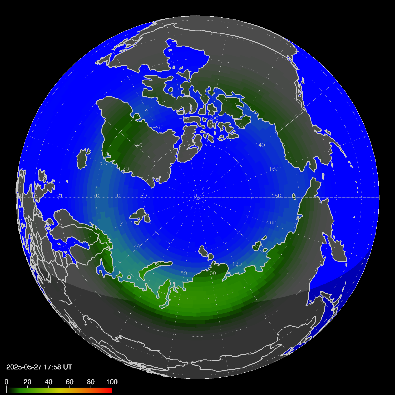 Northern lights (auroras) in the northern hemisphere