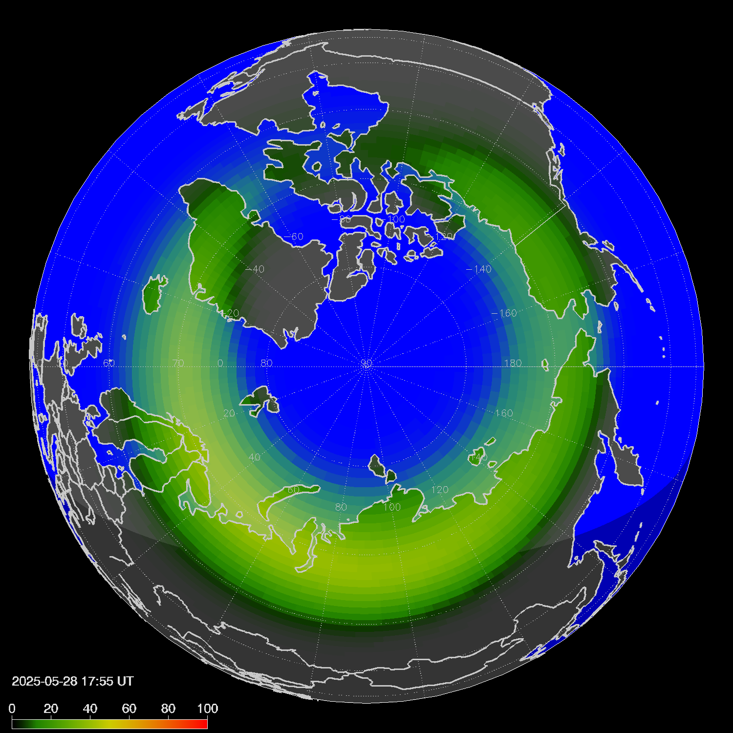 Northern lights (auroras) in the northern hemisphere