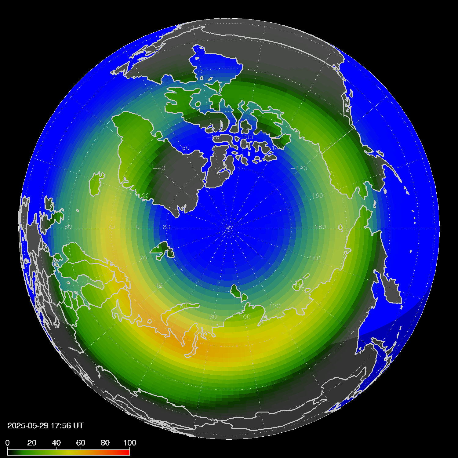 Northern lights (auroras) in the northern hemisphere