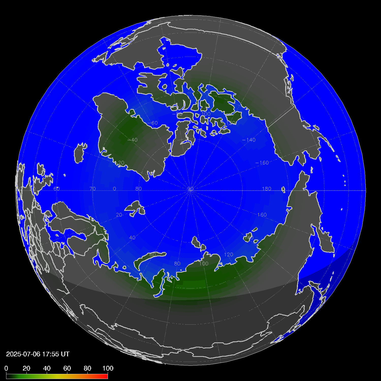 Northern lights (auroras) in the northern hemisphere