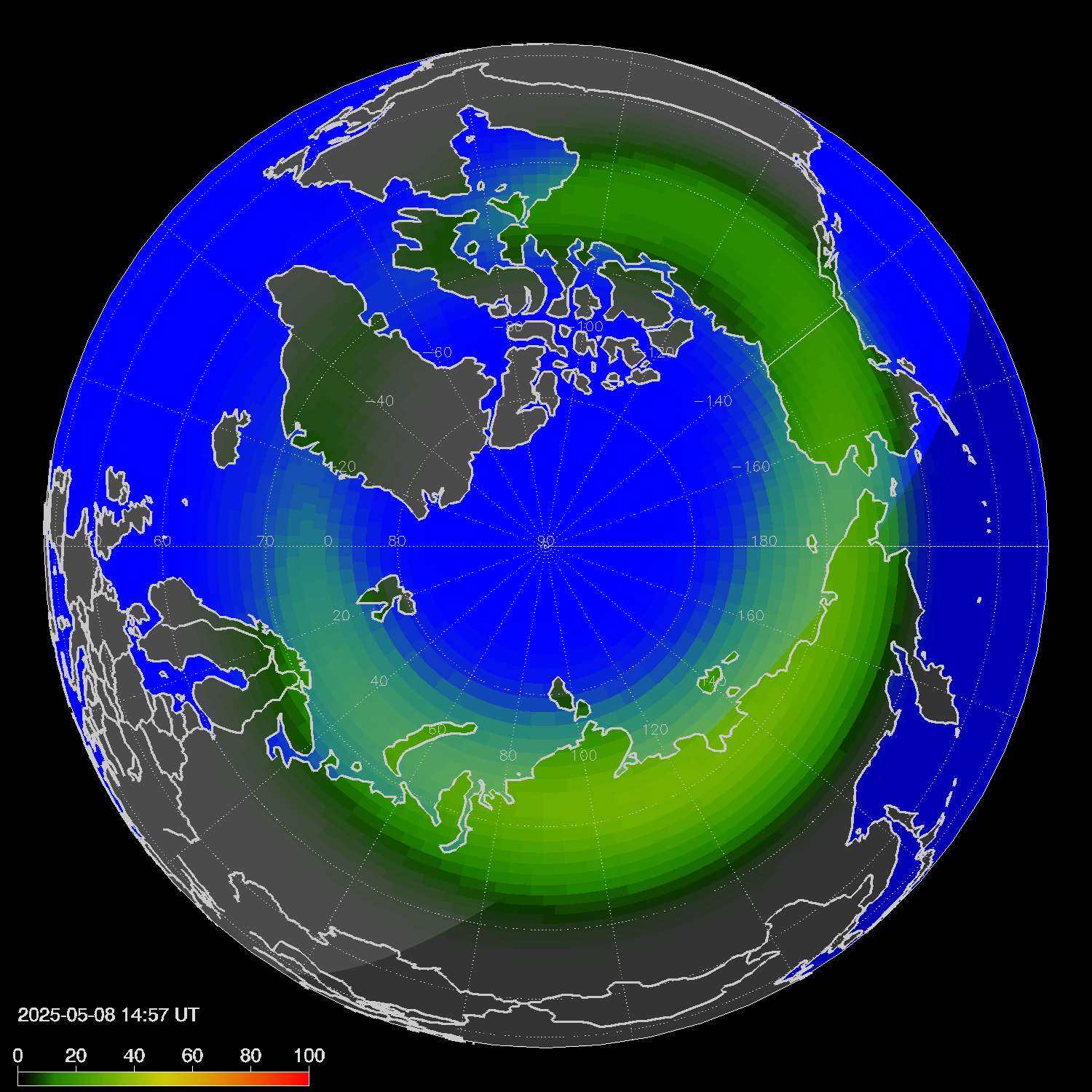 Northern lights (auroras) in the northern hemisphere
