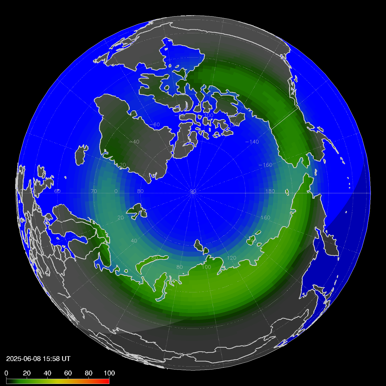 Northern lights (auroras) in the northern hemisphere