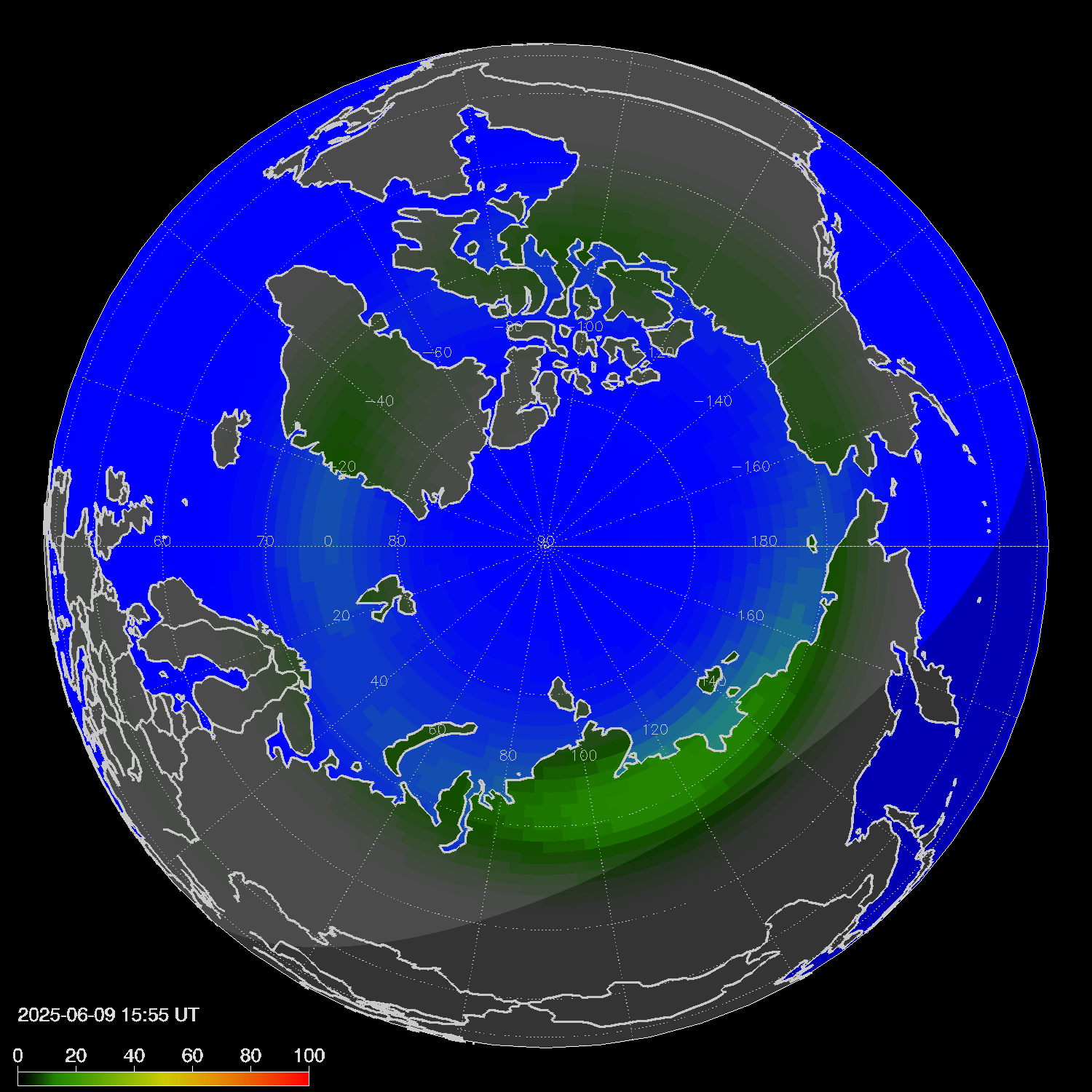 Northern lights (auroras) in the northern hemisphere
