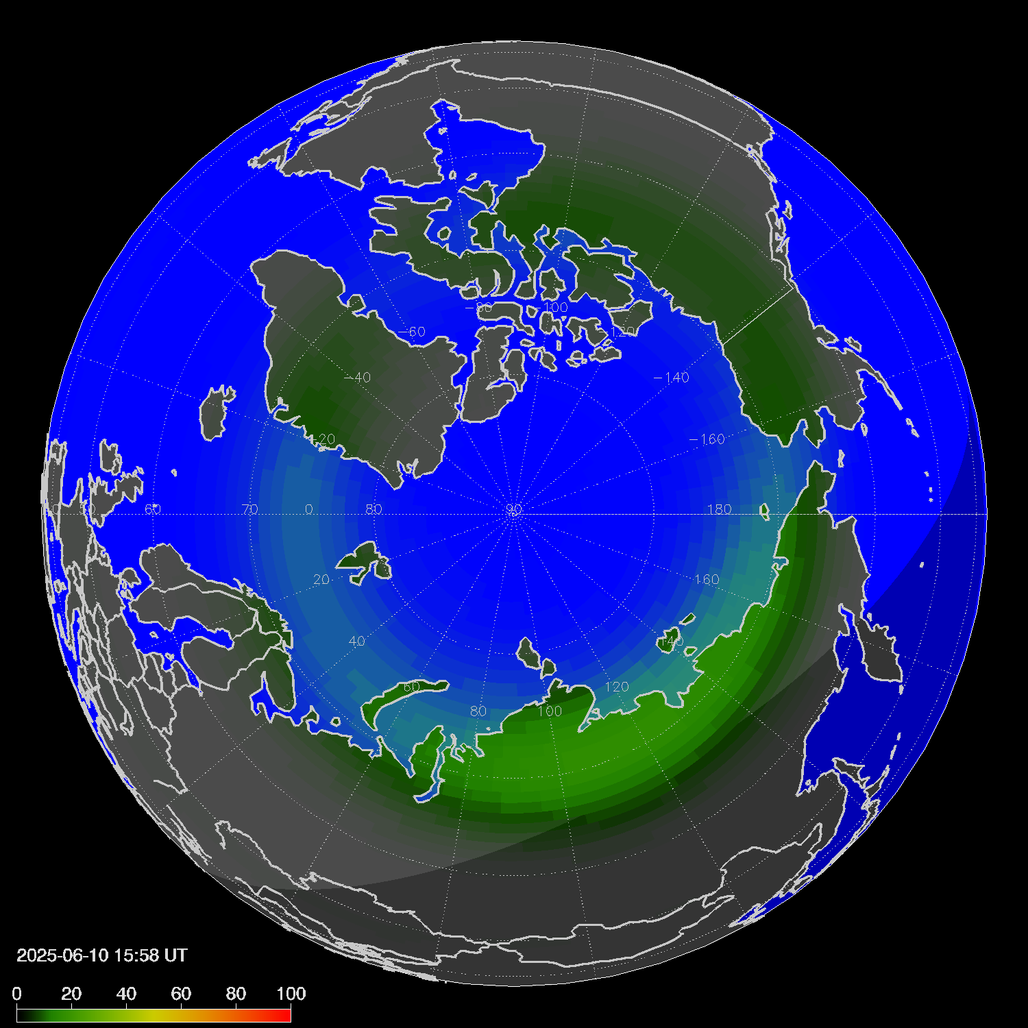 Northern lights (auroras) in the northern hemisphere