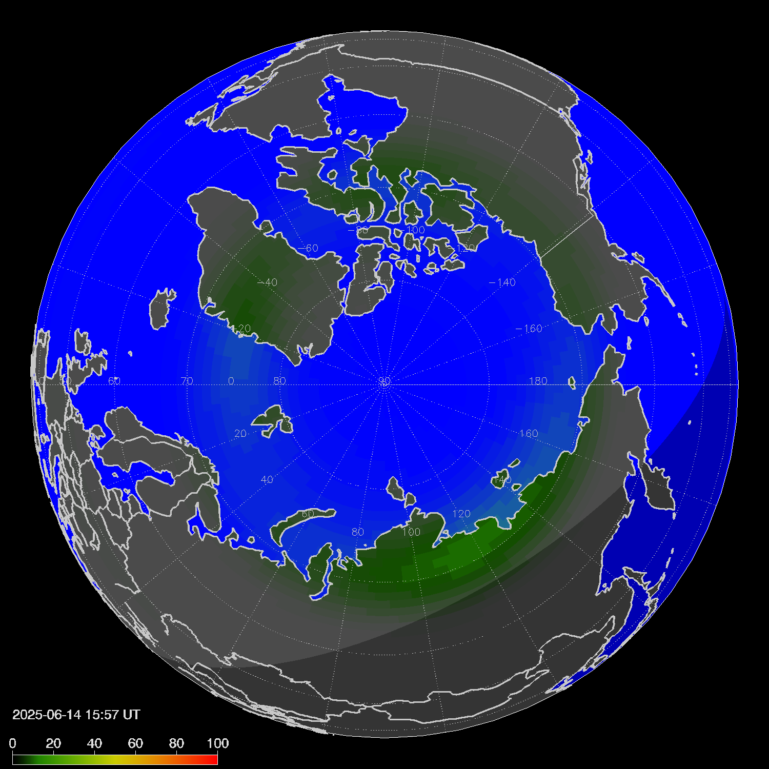 Northern lights (auroras) in the northern hemisphere