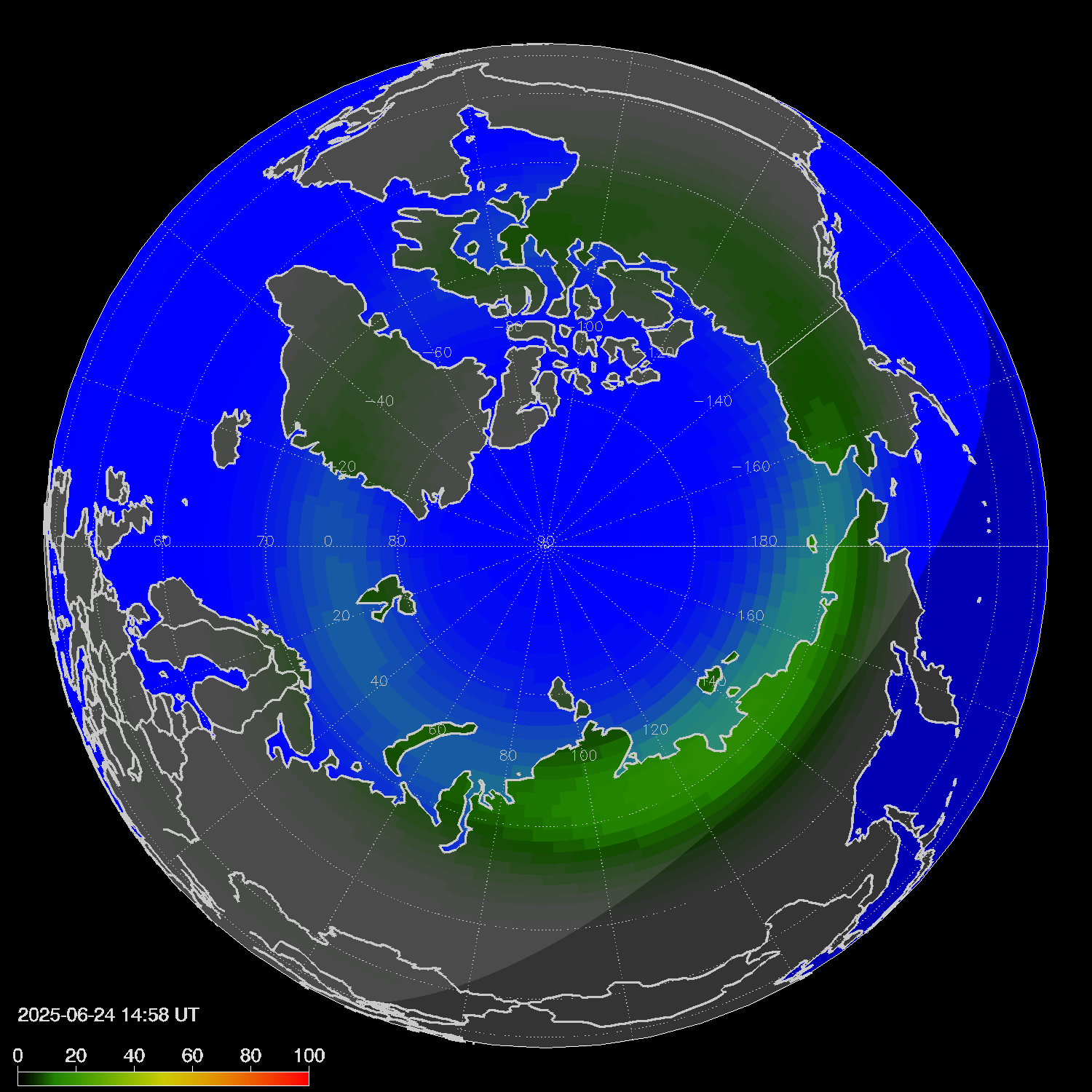 Northern lights (auroras) in the northern hemisphere