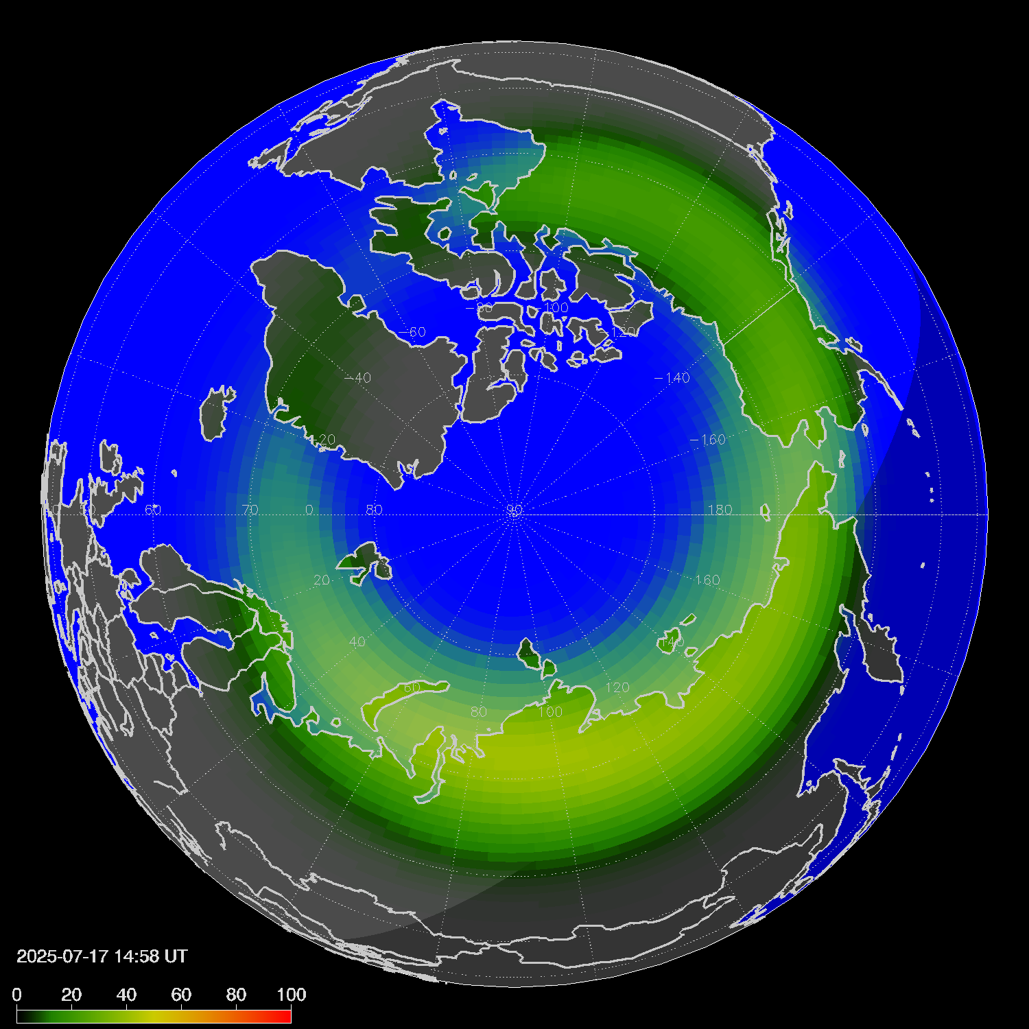 Northern lights (auroras) in the northern hemisphere