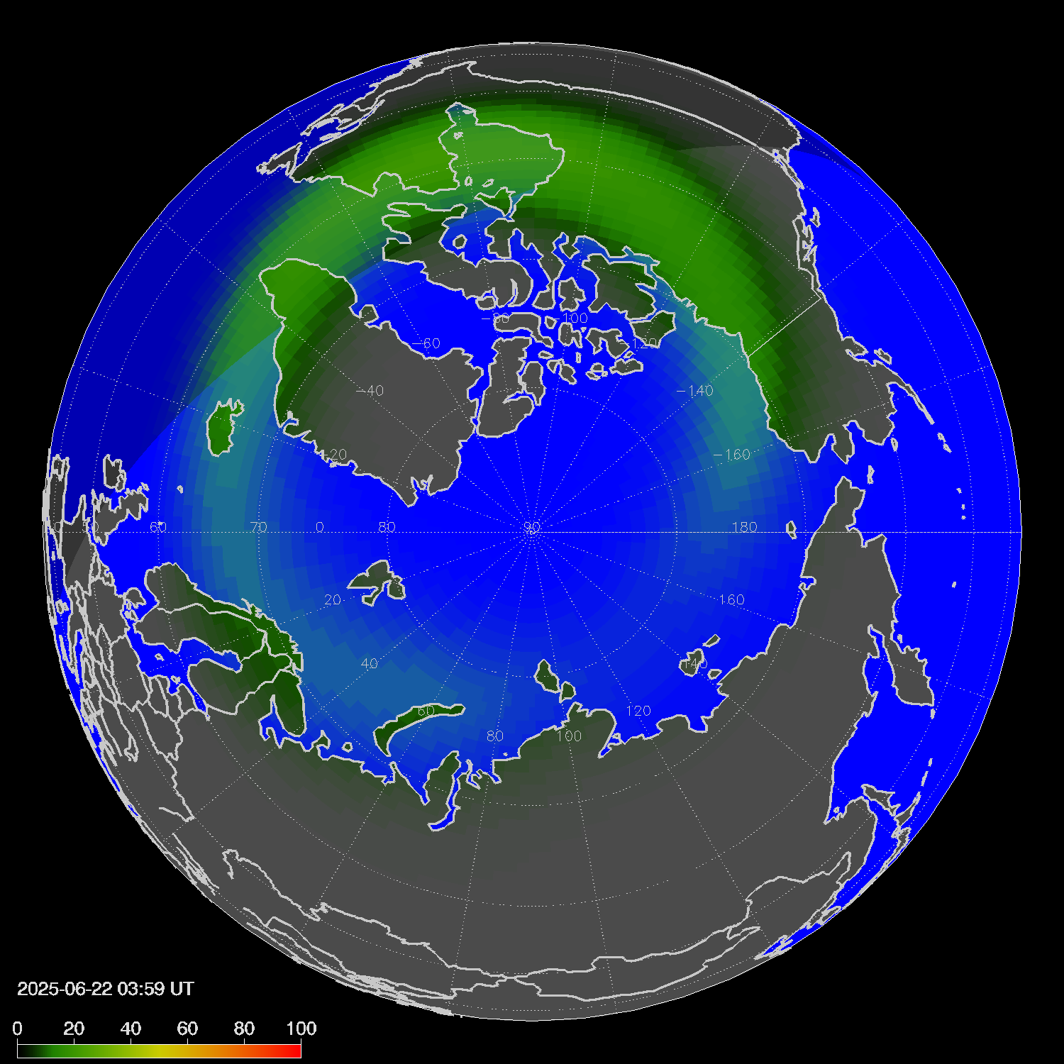 Northern lights (auroras) in the northern hemisphere
