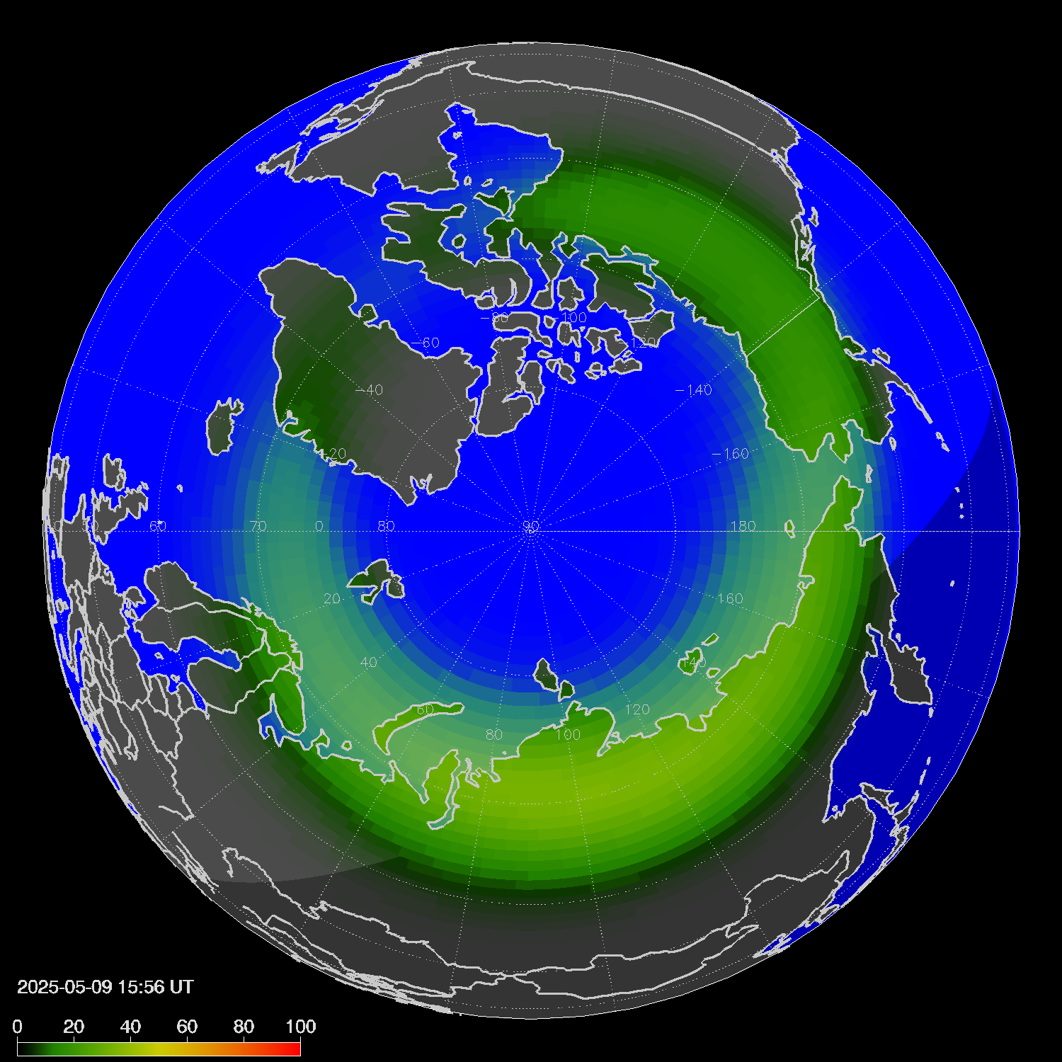 Northern lights (auroras) in the northern hemisphere