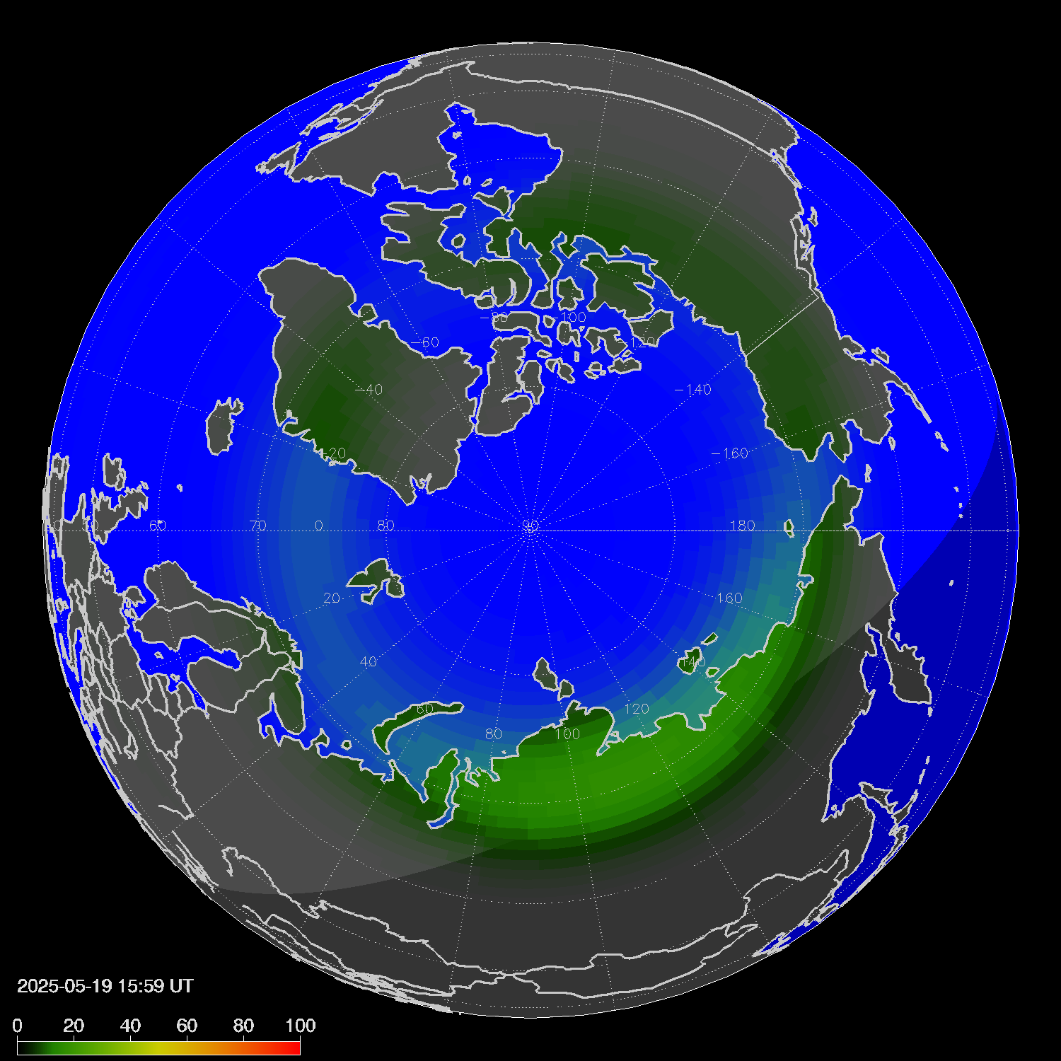 Northern lights (auroras) in the northern hemisphere
