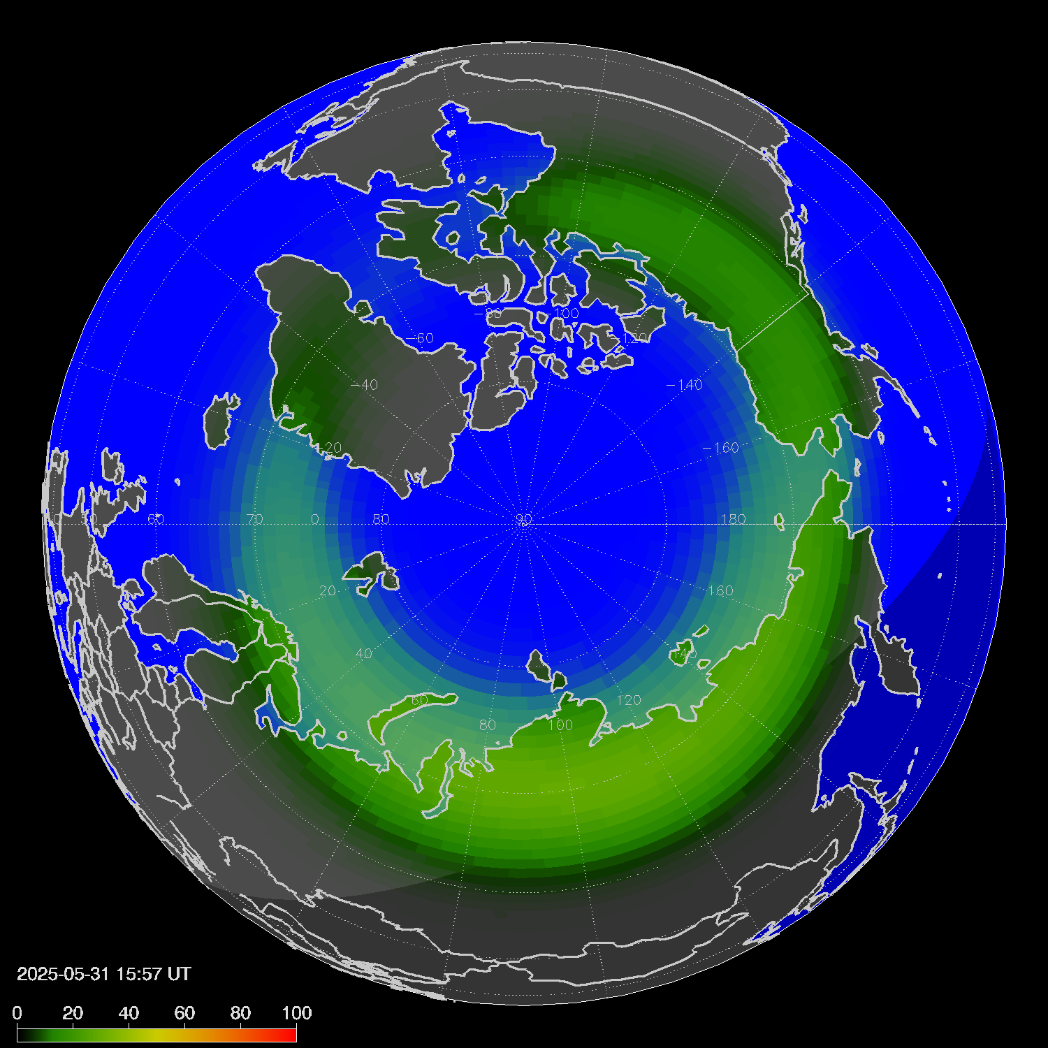 Northern lights (auroras) in the northern hemisphere