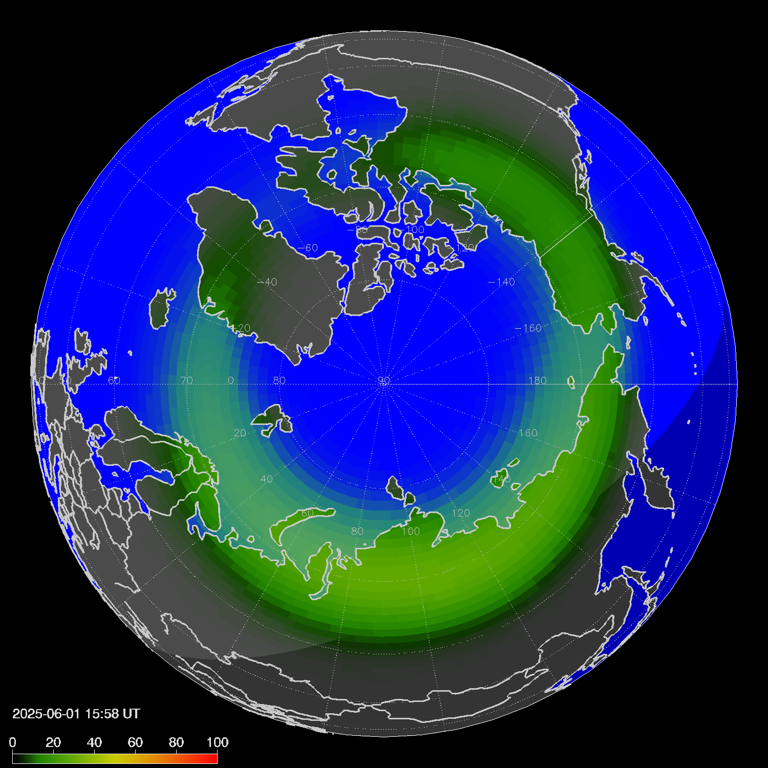 Northern lights (auroras) in the northern hemisphere