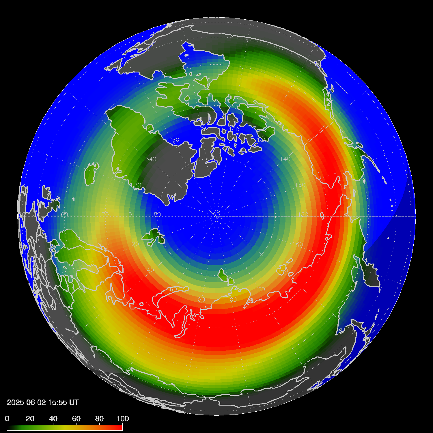 Northern lights (auroras) in the northern hemisphere