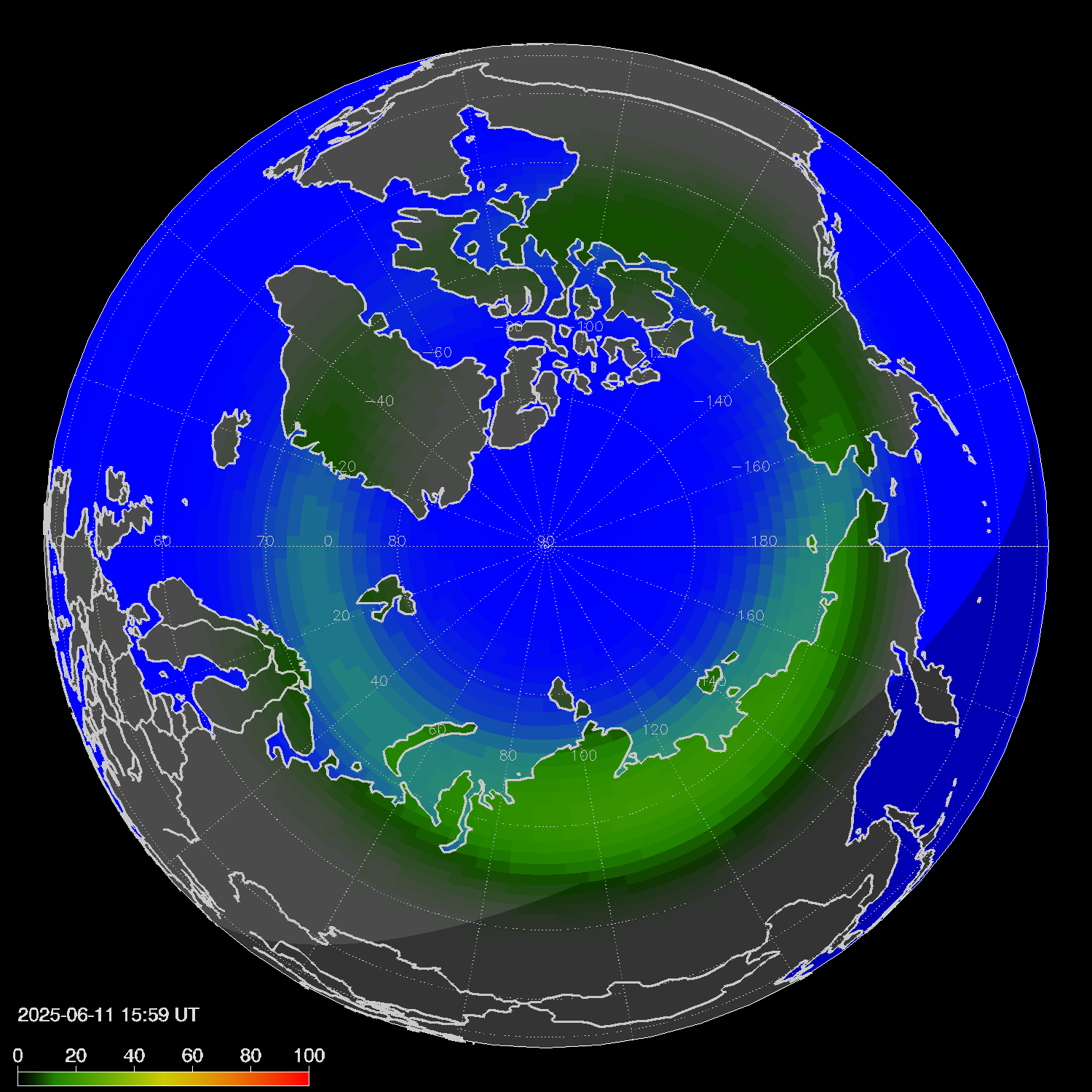Northern lights (auroras) in the northern hemisphere