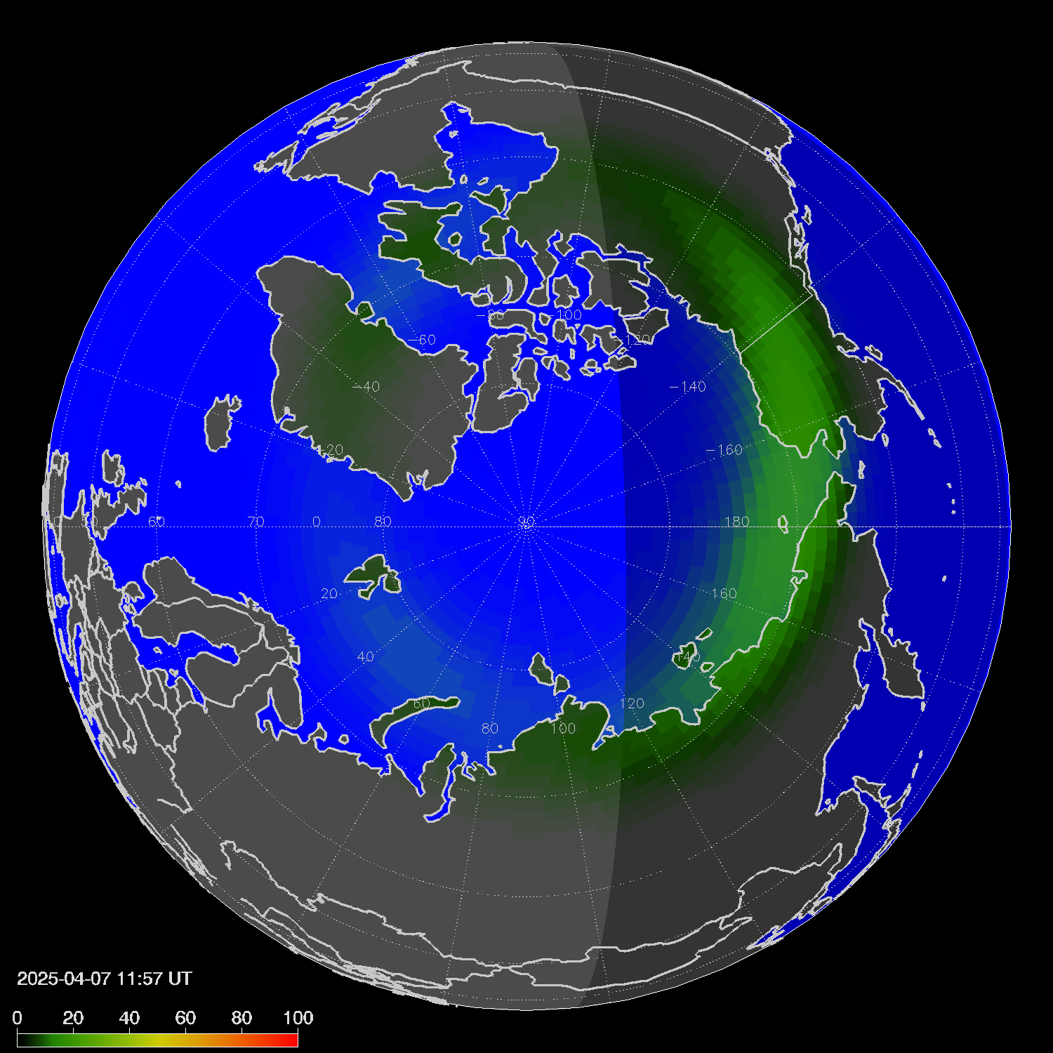 Northern lights (auroras) in the northern hemisphere