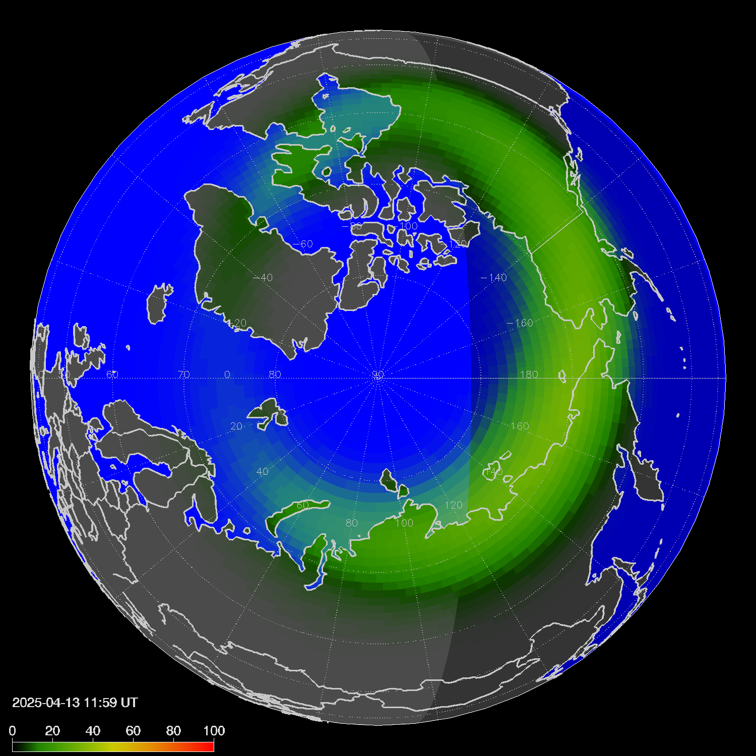 Northern lights (auroras) in the northern hemisphere