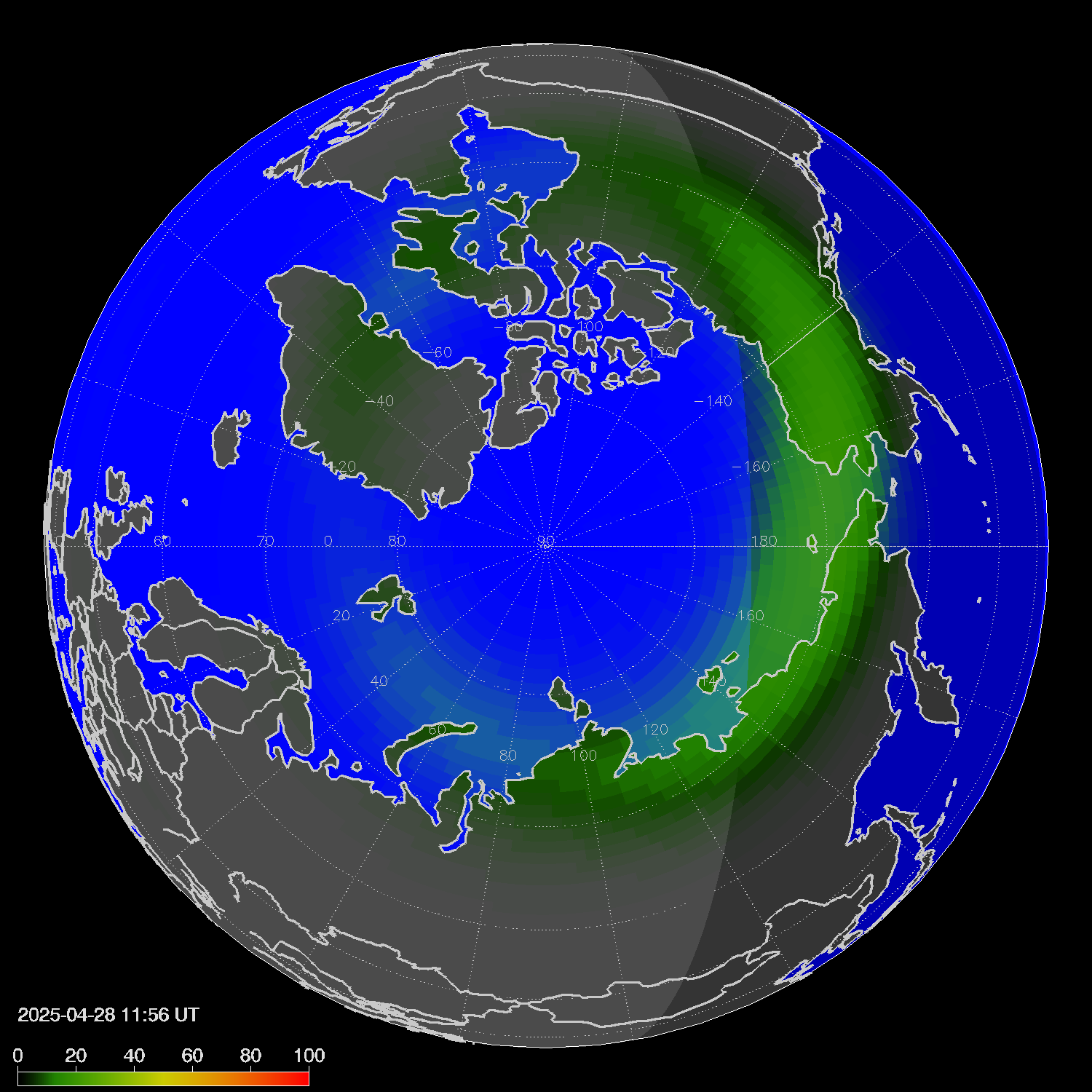 Northern lights (auroras) in the northern hemisphere