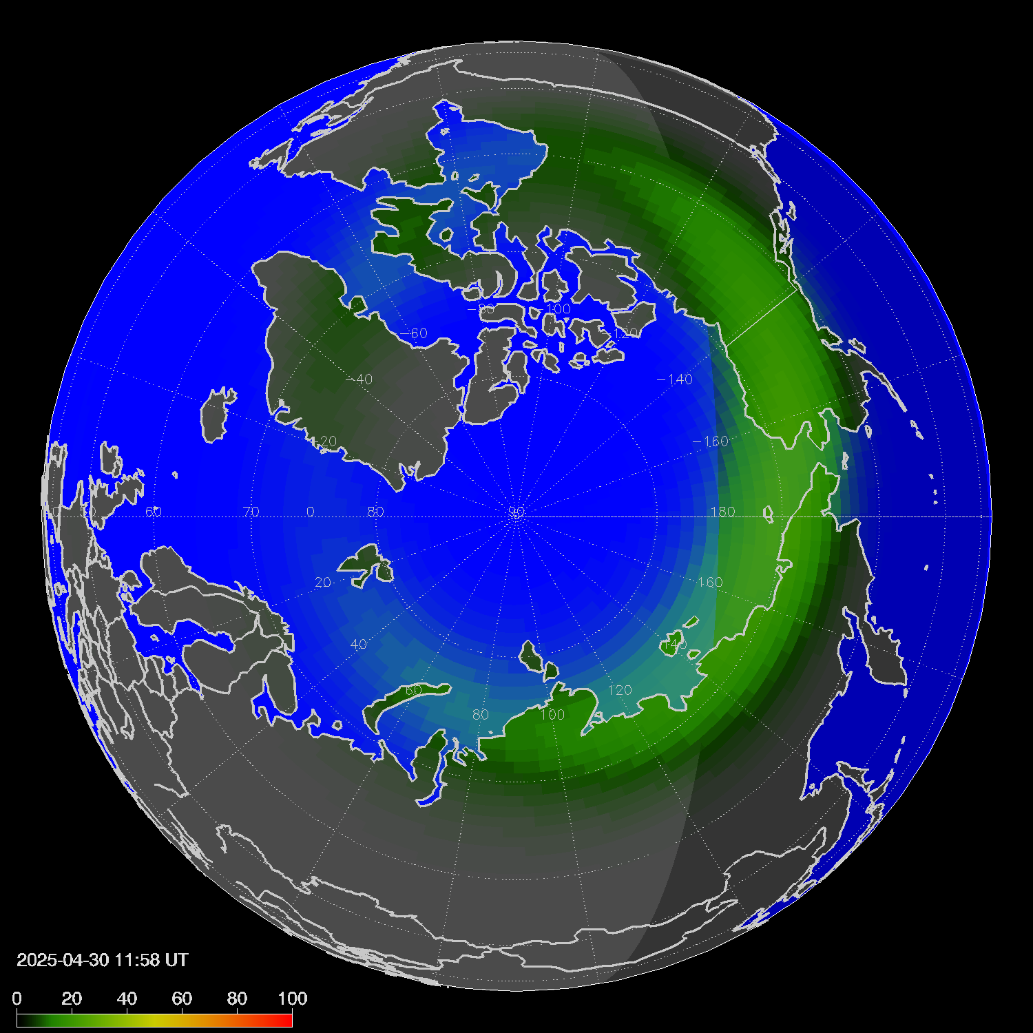 Northern lights (auroras) in the northern hemisphere