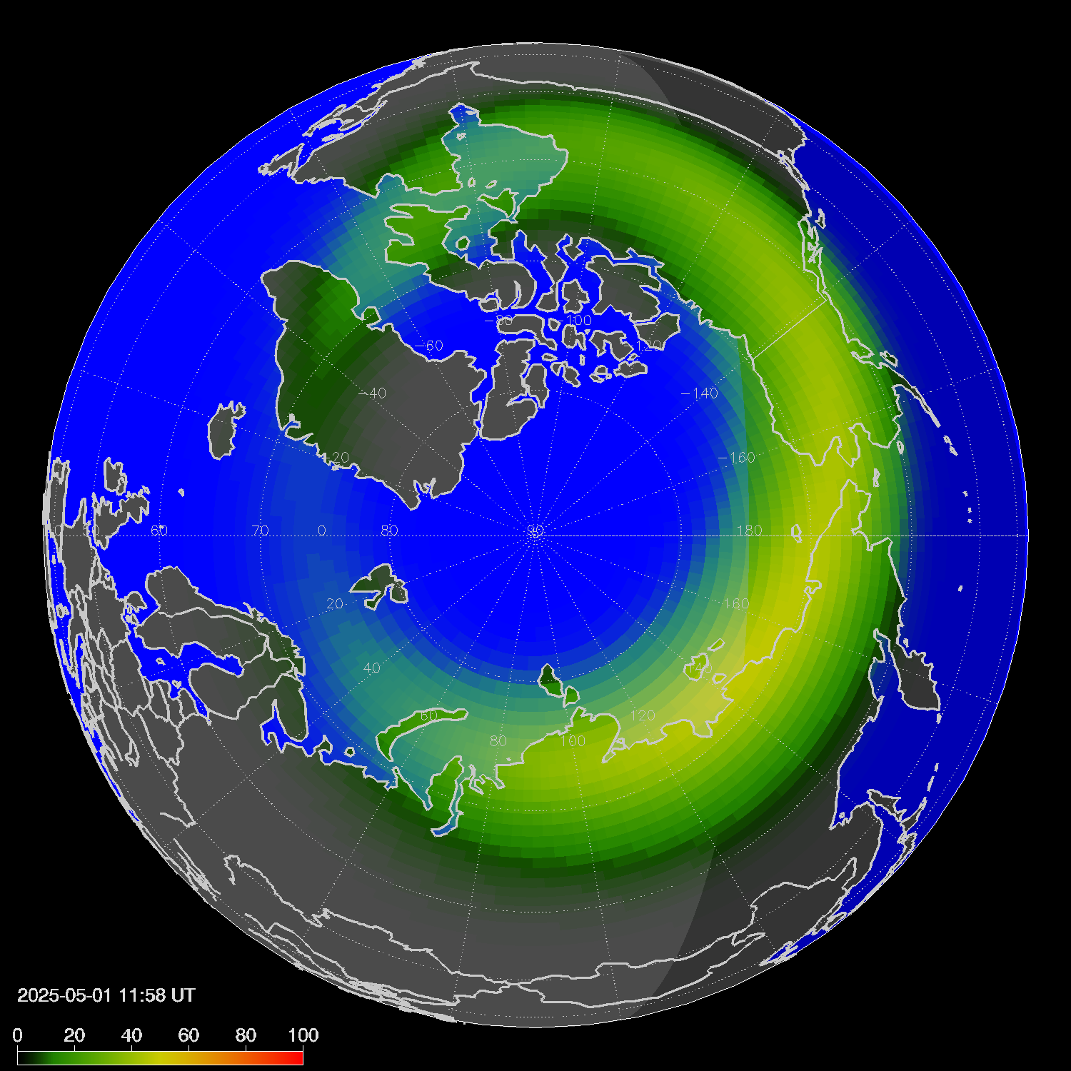 Northern lights (auroras) in the northern hemisphere