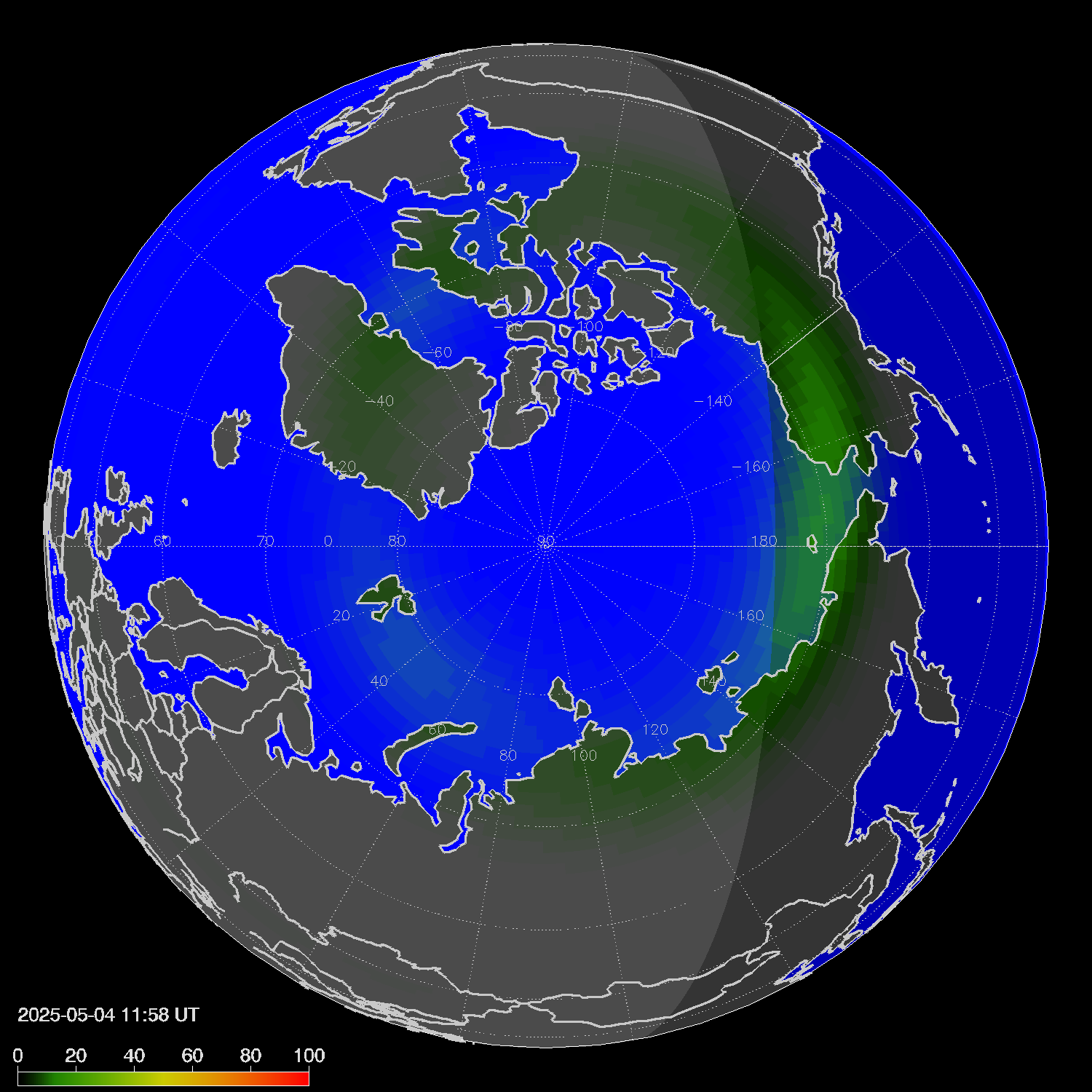 Northern lights (auroras) in the northern hemisphere