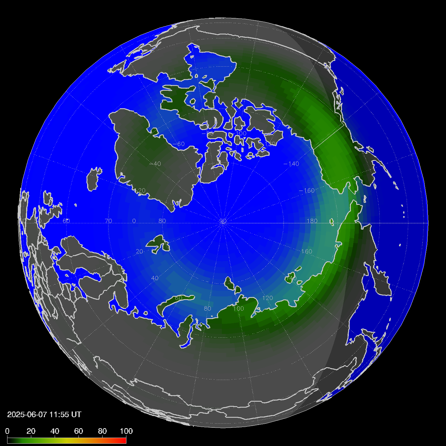Northern lights (auroras) in the northern hemisphere