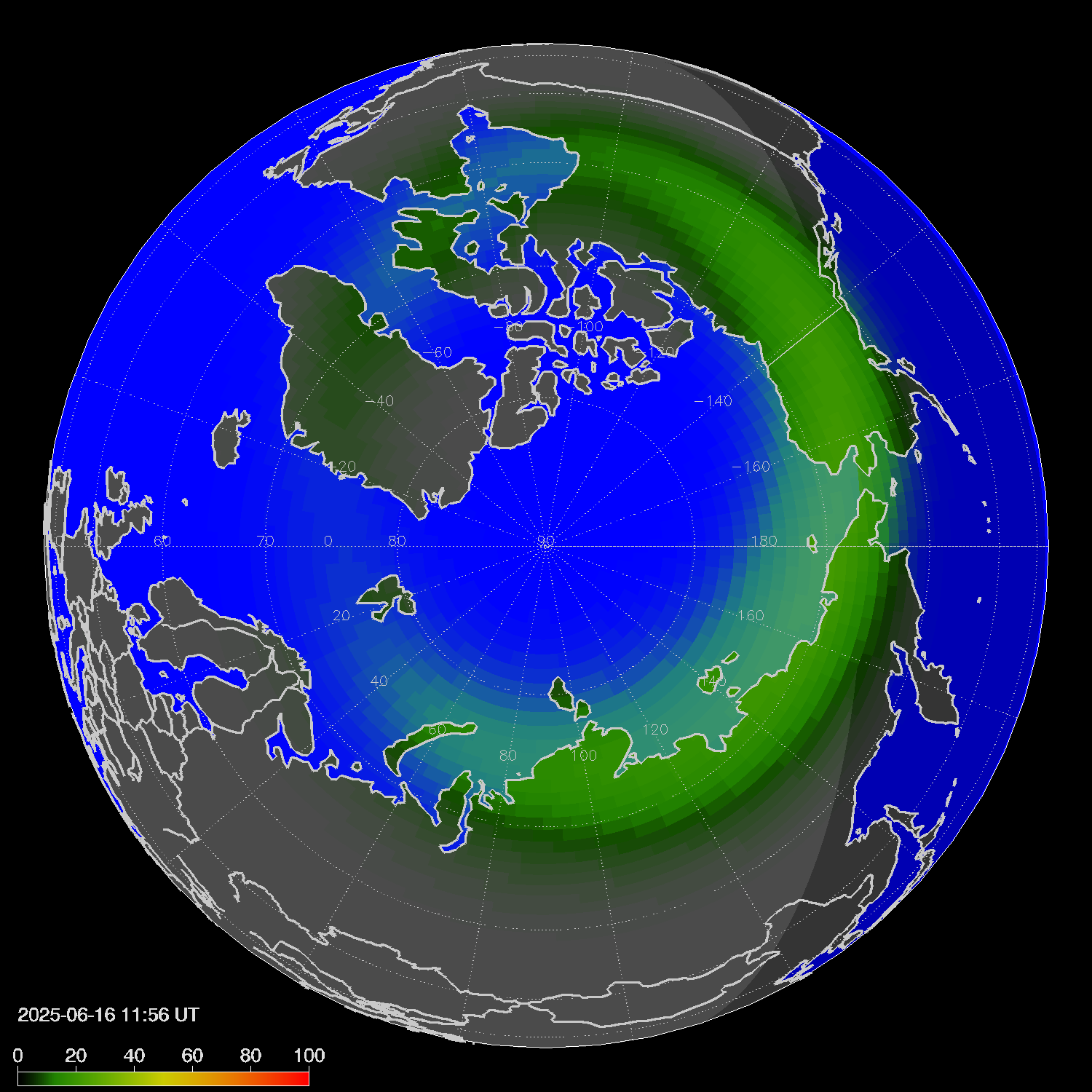 Northern lights (auroras) in the northern hemisphere