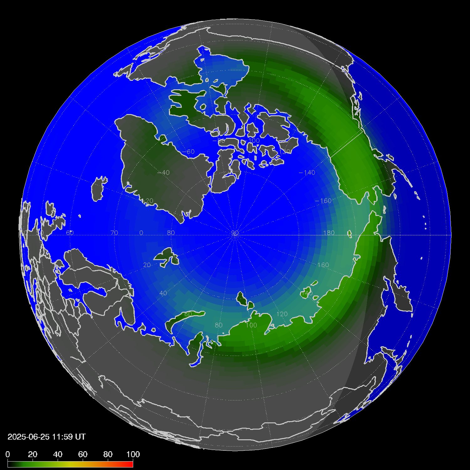 Northern lights (auroras) in the northern hemisphere