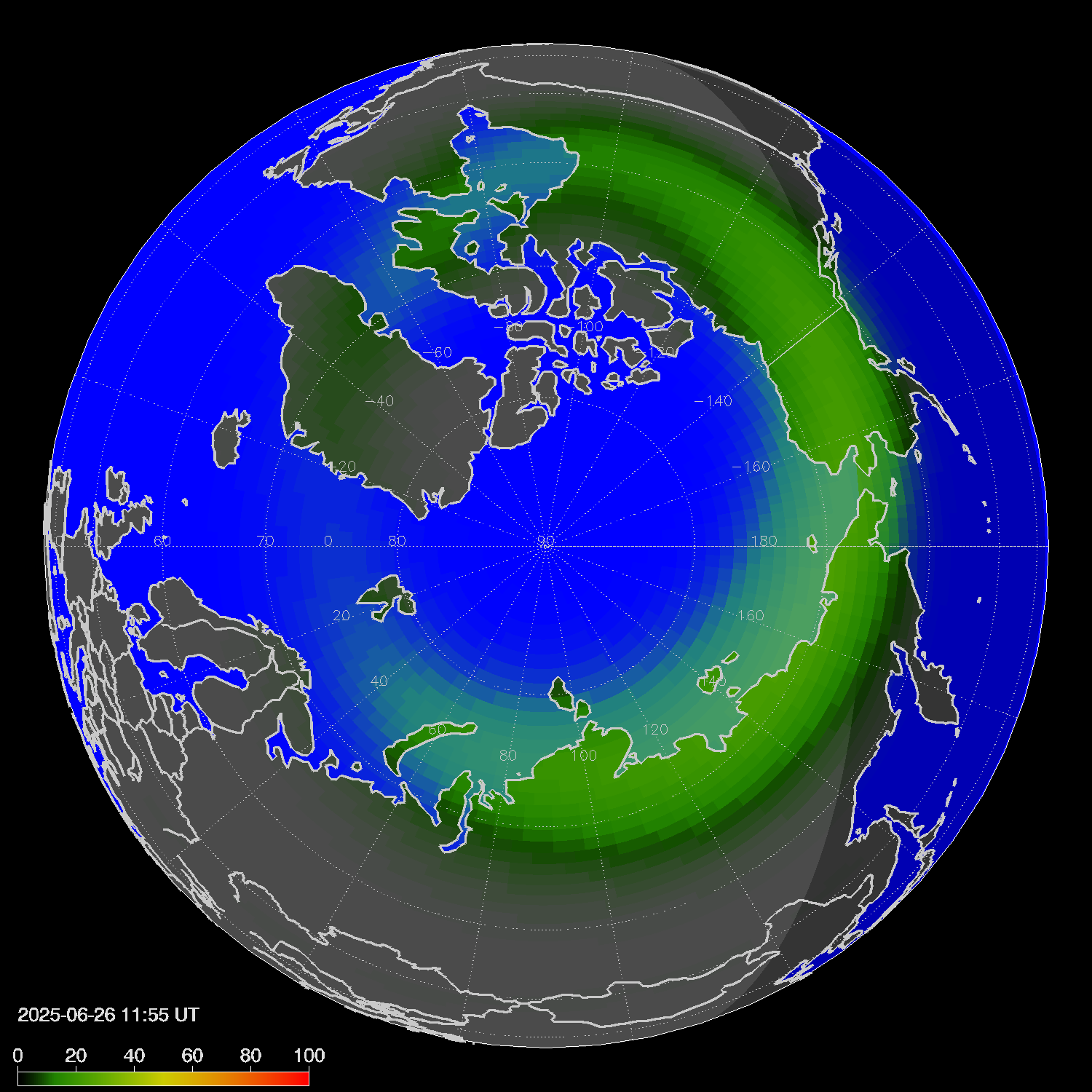 Northern lights (auroras) in the northern hemisphere