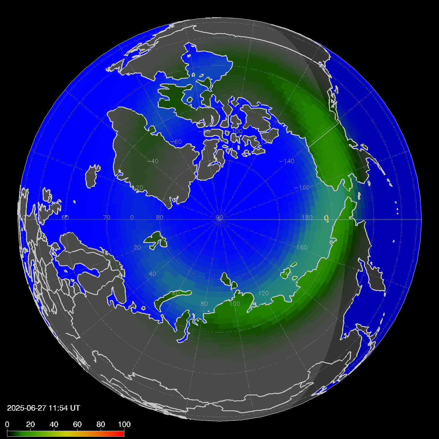 Northern lights (auroras) in the northern hemisphere