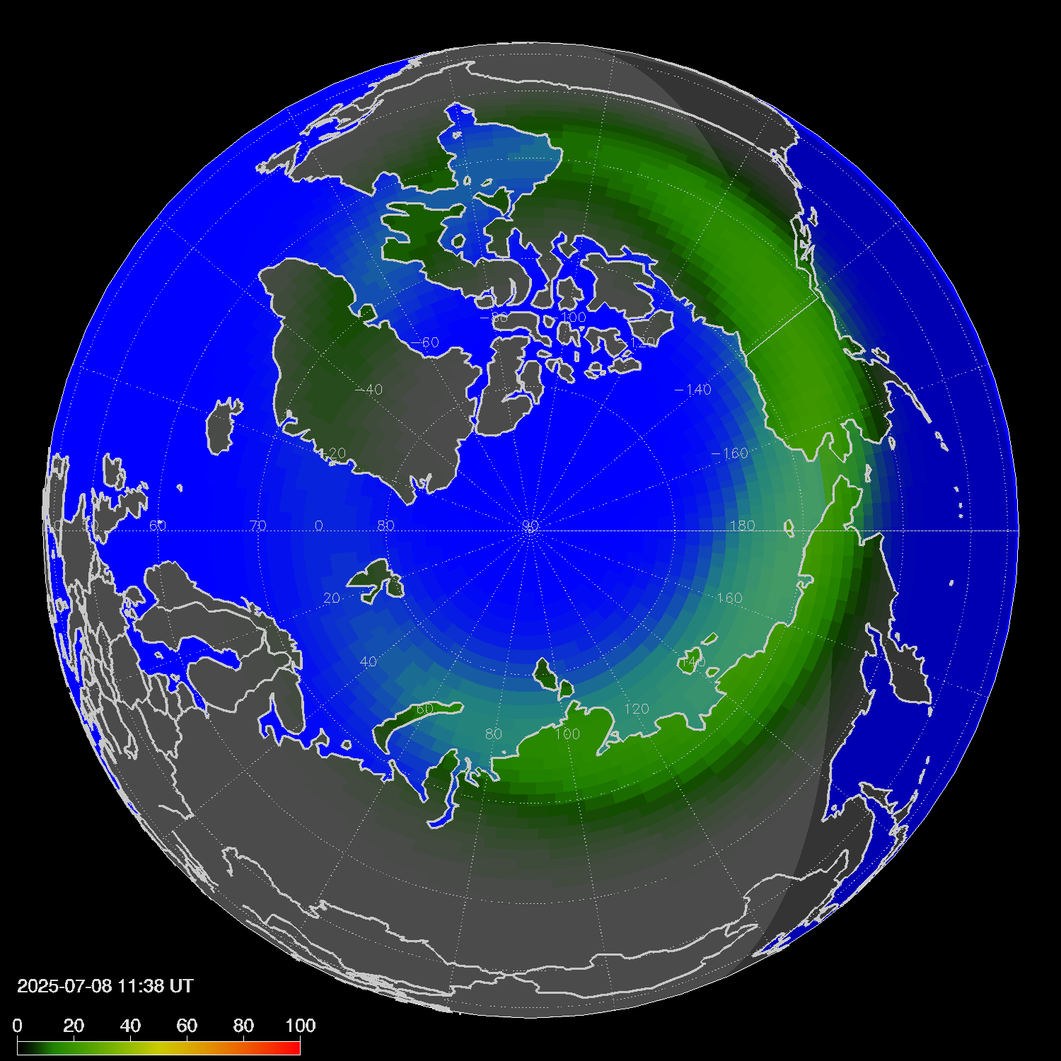 Northern lights (auroras) in the northern hemisphere