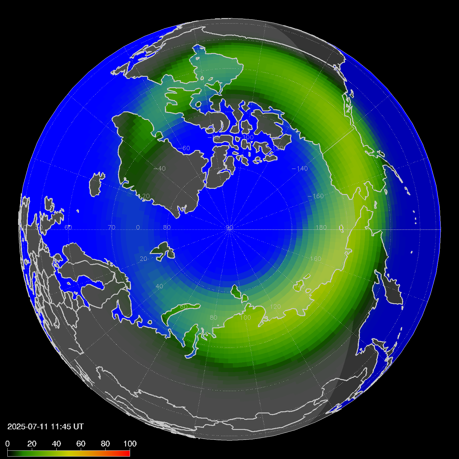 Northern lights (auroras) in the northern hemisphere