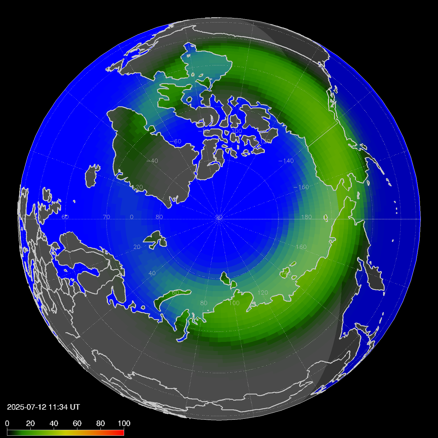 Northern lights (auroras) in the northern hemisphere