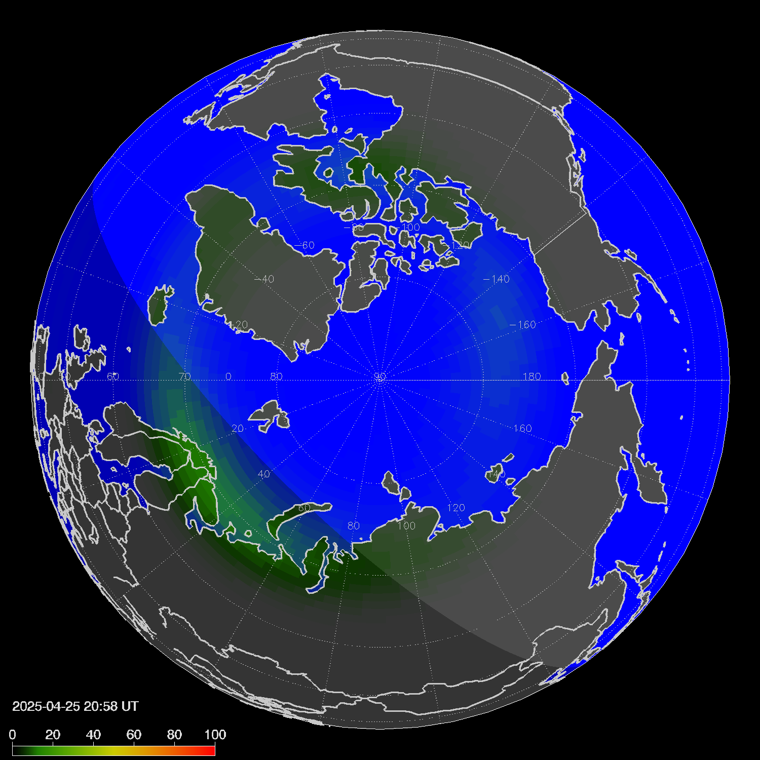 Northern lights (auroras) in the northern hemisphere