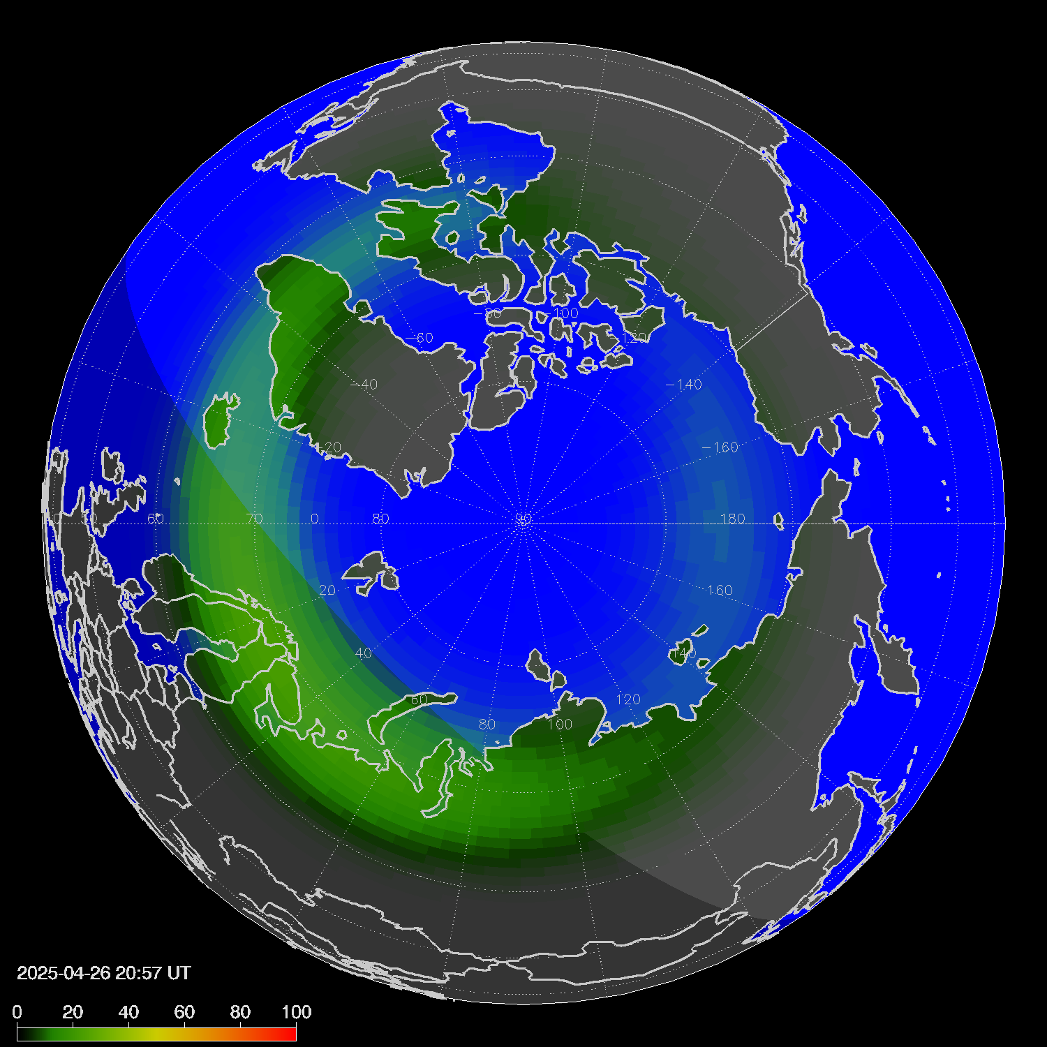 Northern lights (auroras) in the northern hemisphere