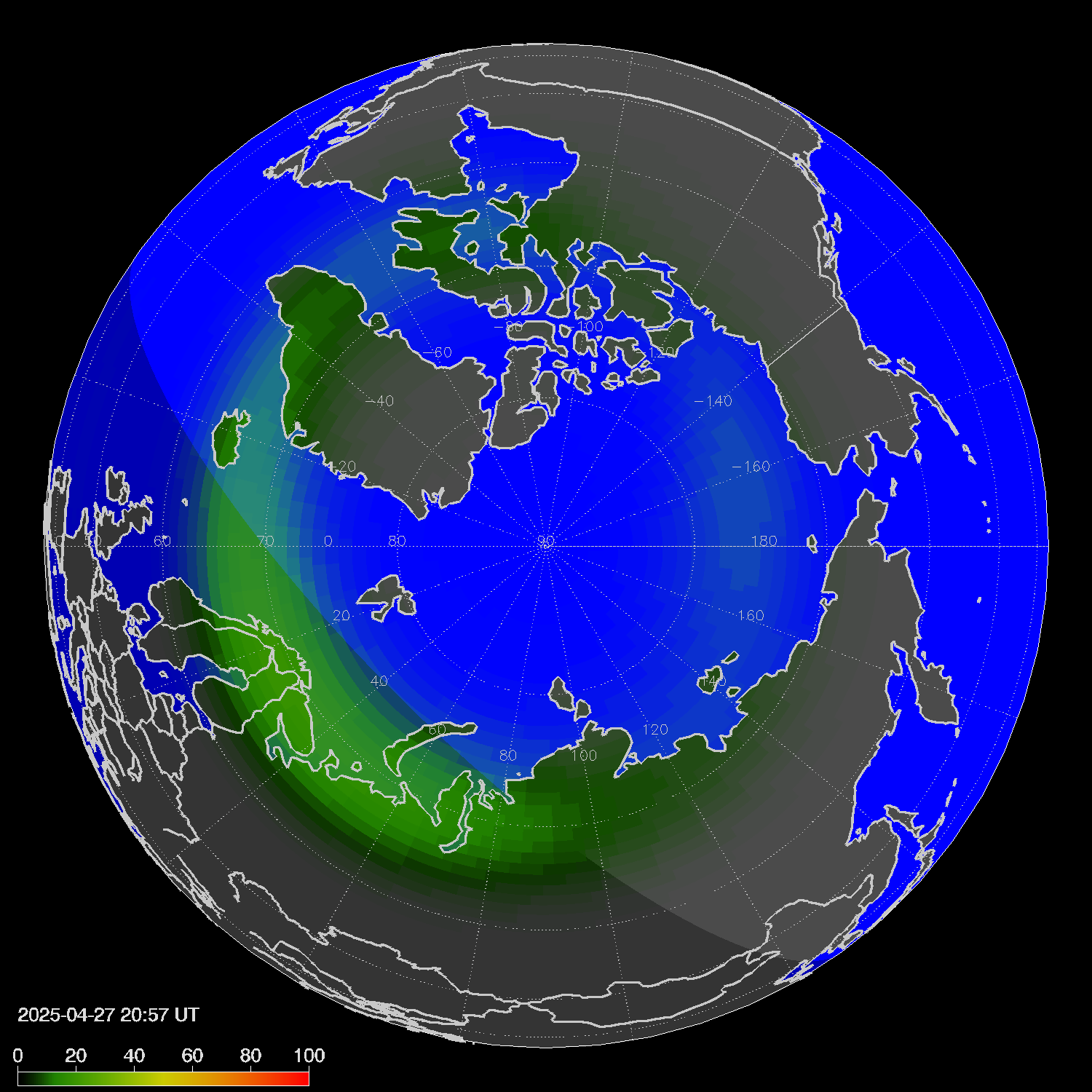 Northern lights (auroras) in the northern hemisphere