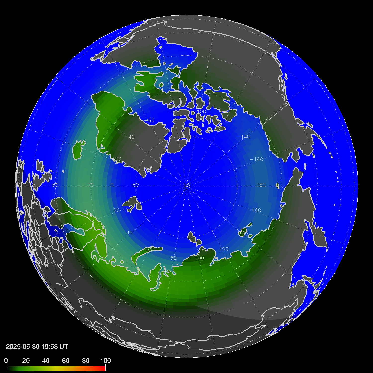 Northern lights (auroras) in the northern hemisphere