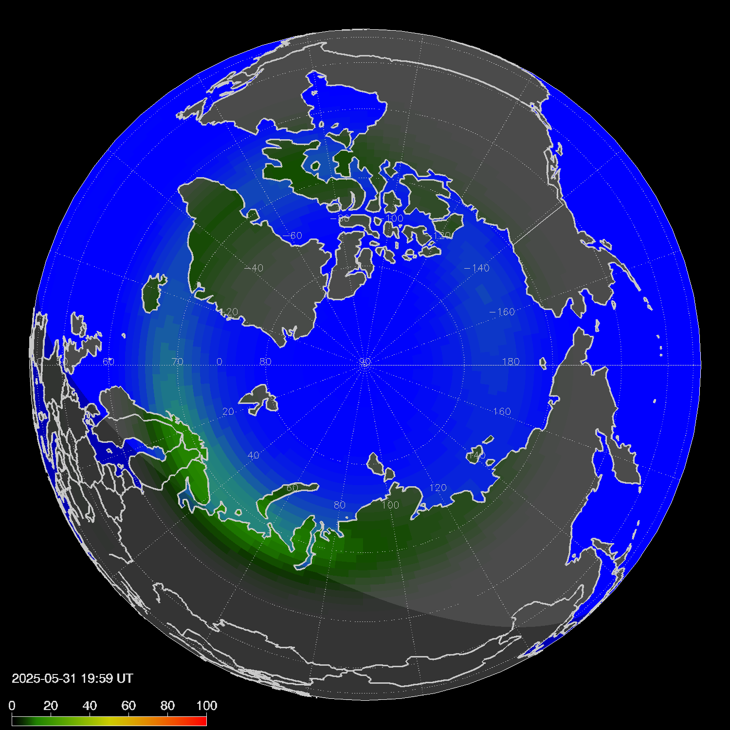 Northern lights (auroras) in the northern hemisphere