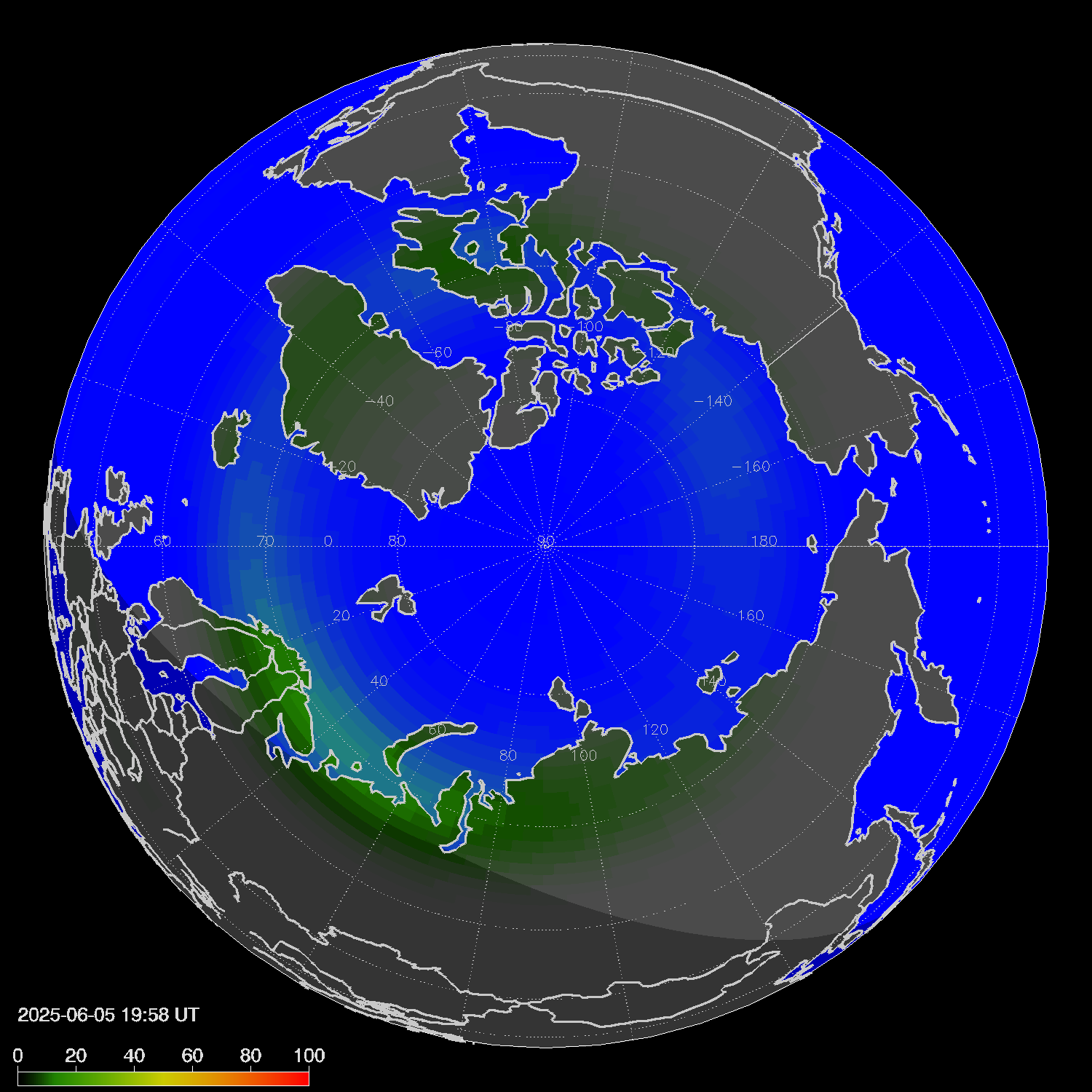 Northern lights (auroras) in the northern hemisphere