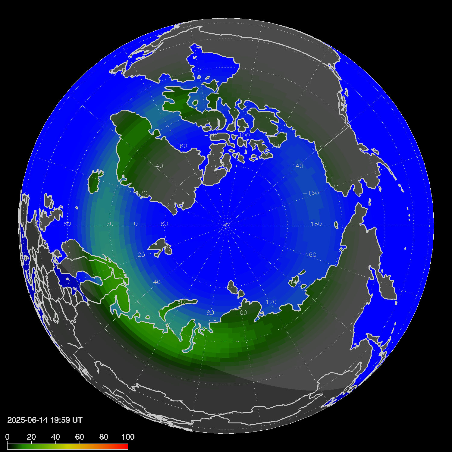 Northern lights (auroras) in the northern hemisphere