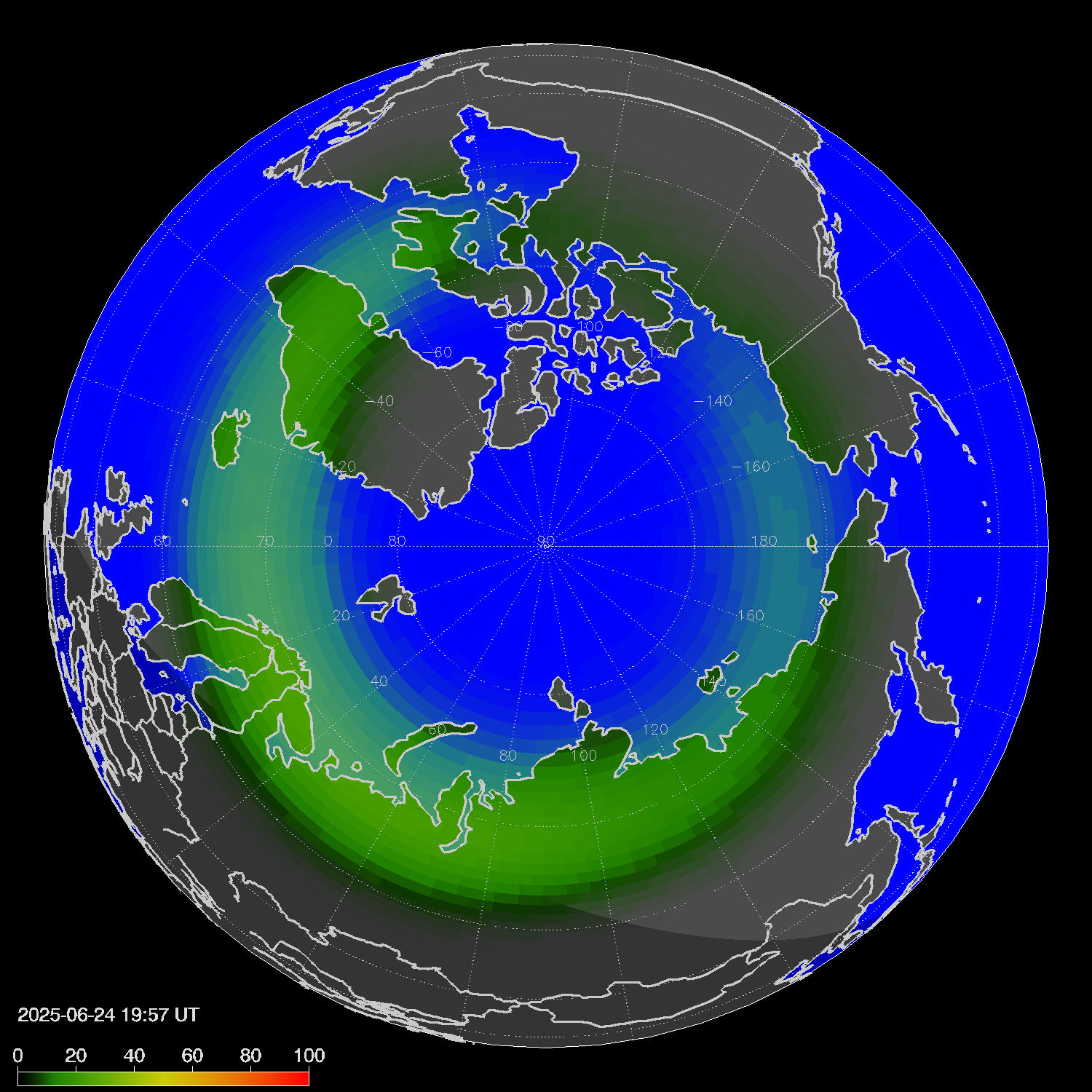 Northern lights (auroras) in the northern hemisphere