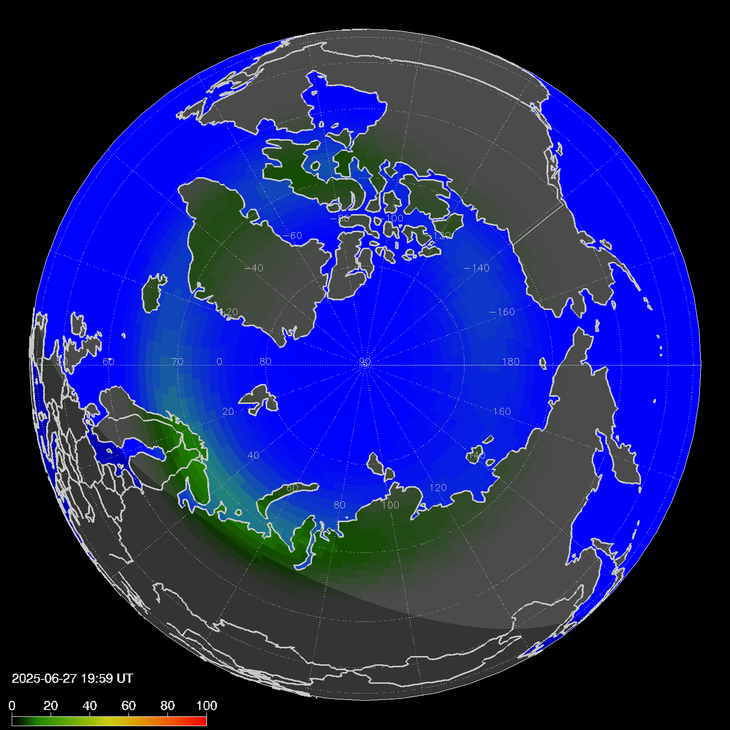 Northern lights (auroras) in the northern hemisphere