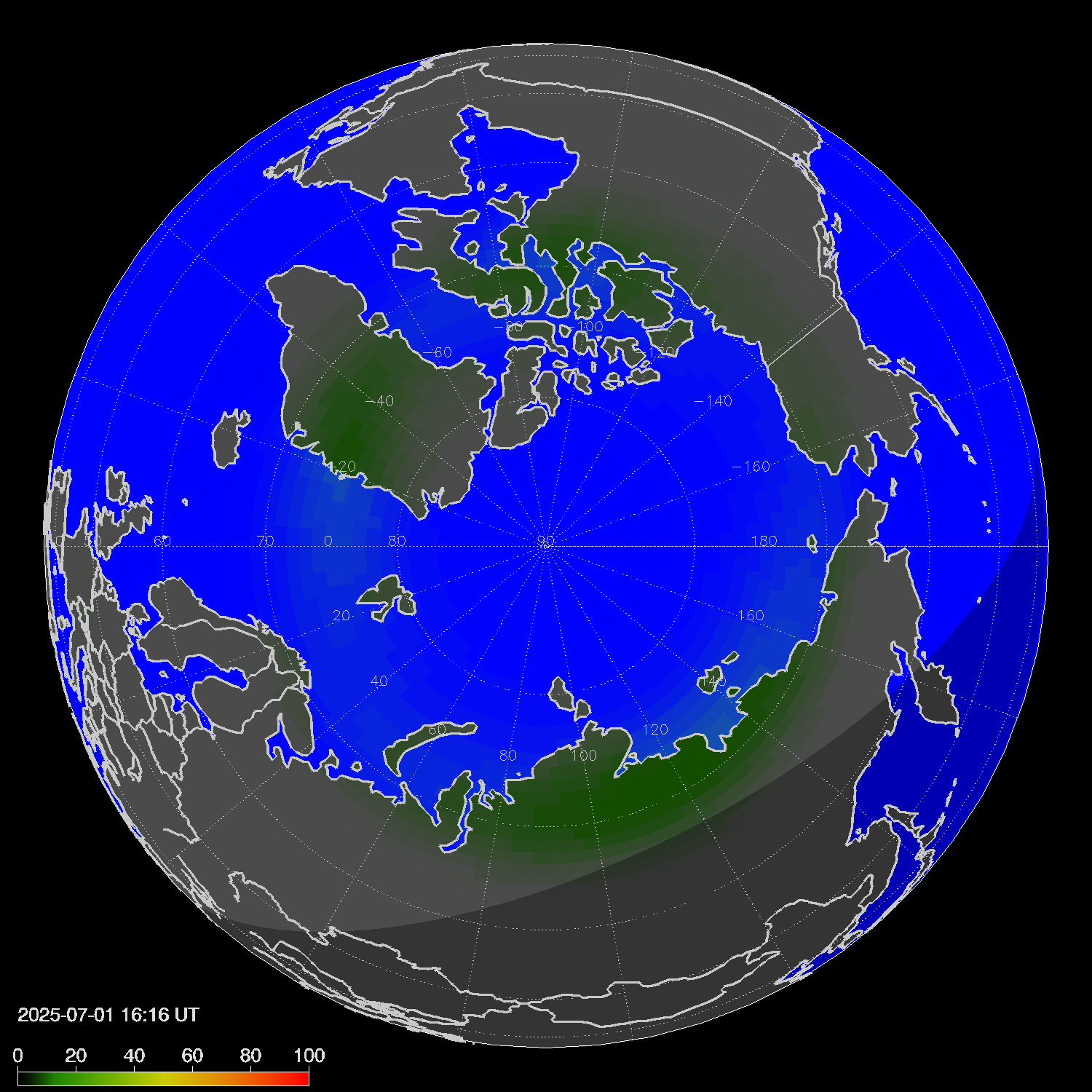 Northern lights (auroras) in the northern hemisphere