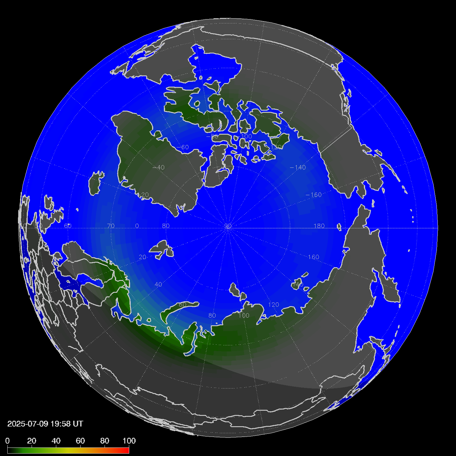 Northern lights (auroras) in the northern hemisphere