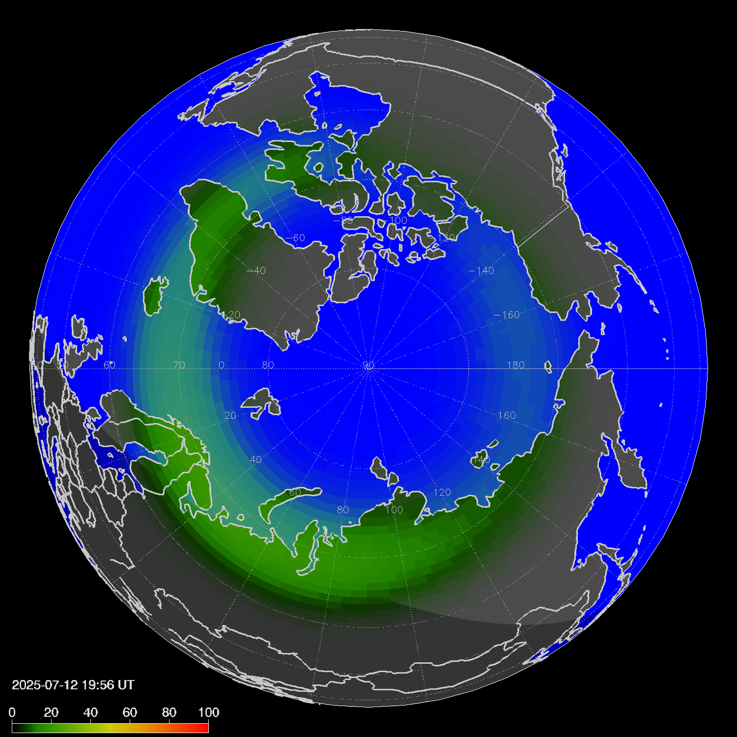 Northern lights (auroras) in the northern hemisphere
