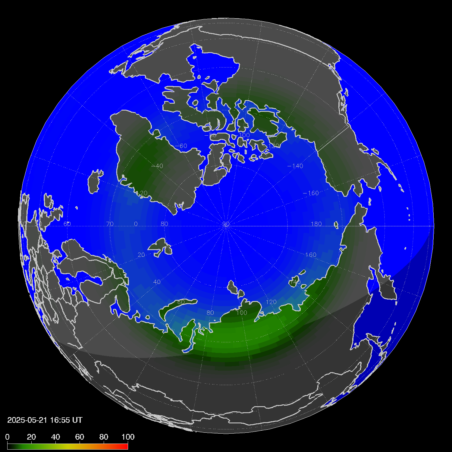 Northern lights (auroras) in the northern hemisphere