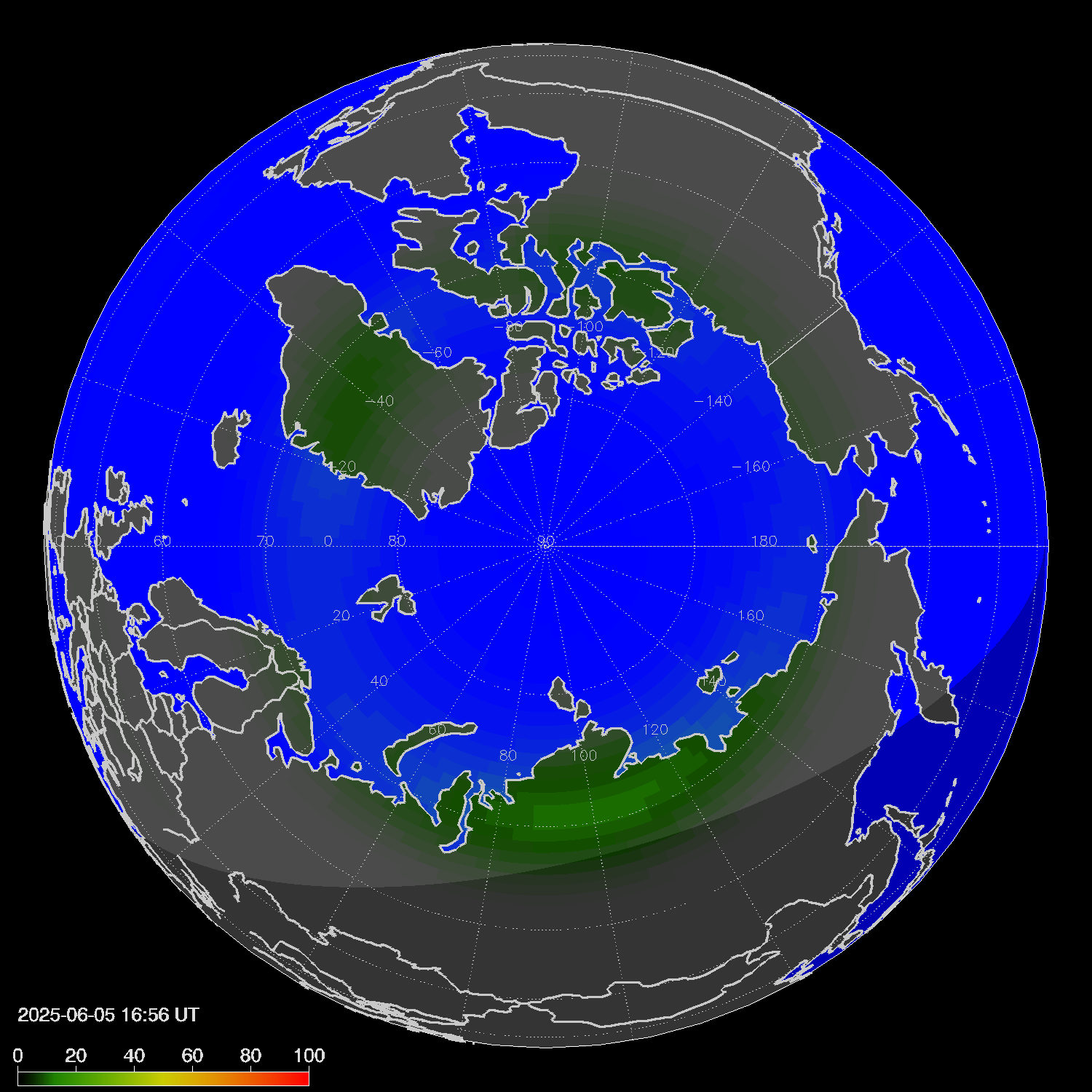 Northern lights (auroras) in the northern hemisphere