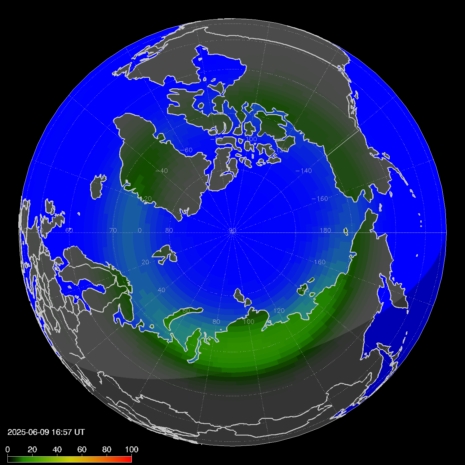 Northern lights (auroras) in the northern hemisphere